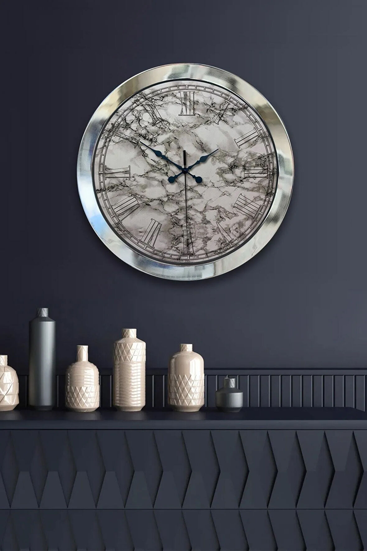 36 Cm Krom Metal Mermer Tasarım Duvar Saati