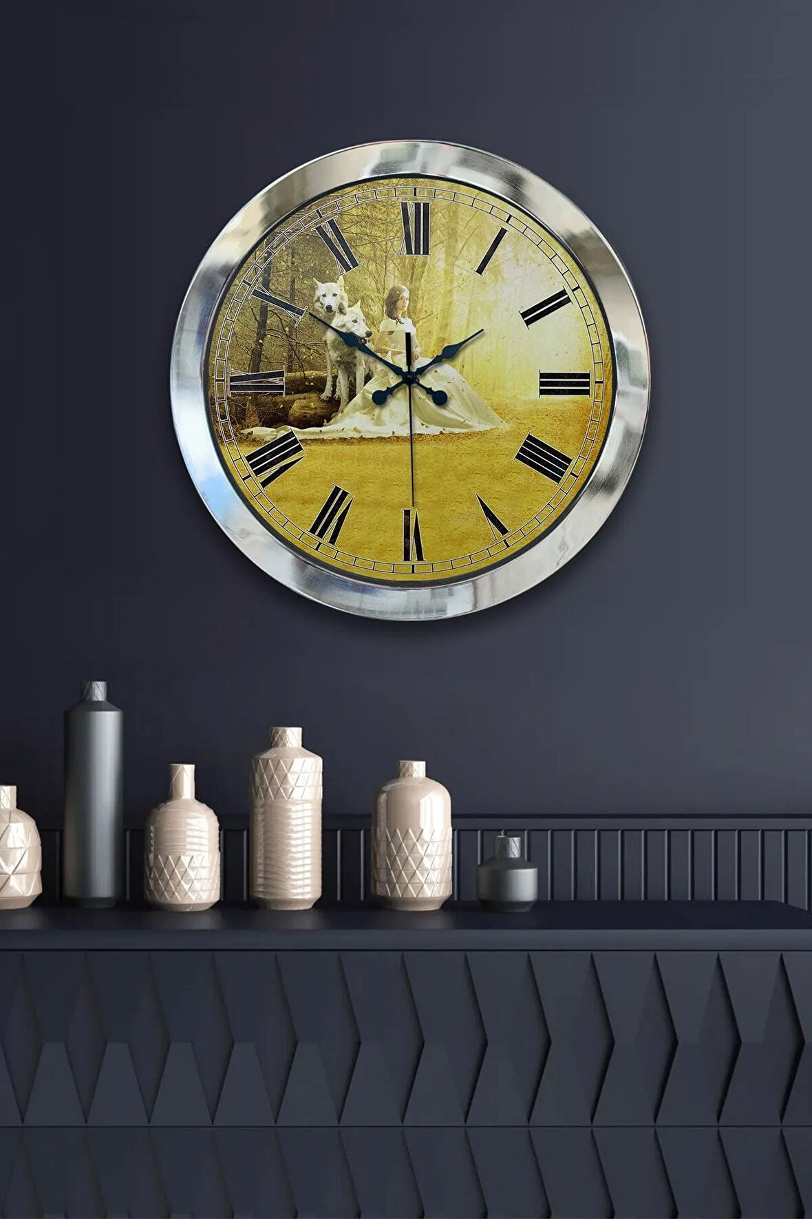 Hediyelik 36 Cm Krom Metal Prenses Duvar Saati