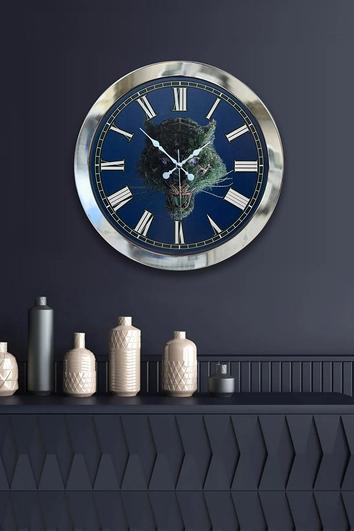 36 Cm Krom Metal Vahşi Doğa Duvar Saati