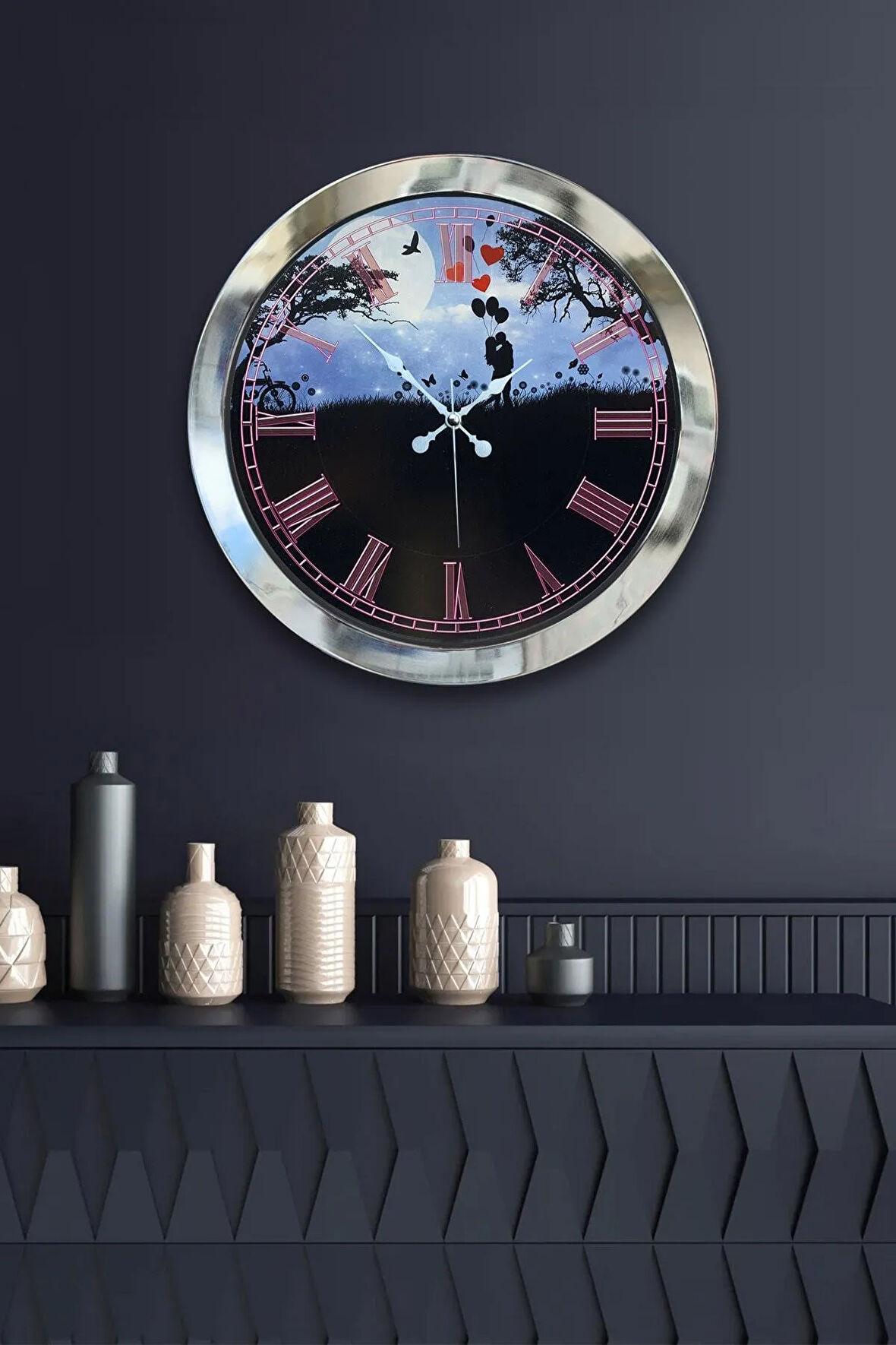 Hediyelik 36 Cm Krom Metal Sevgili Duvar Saati