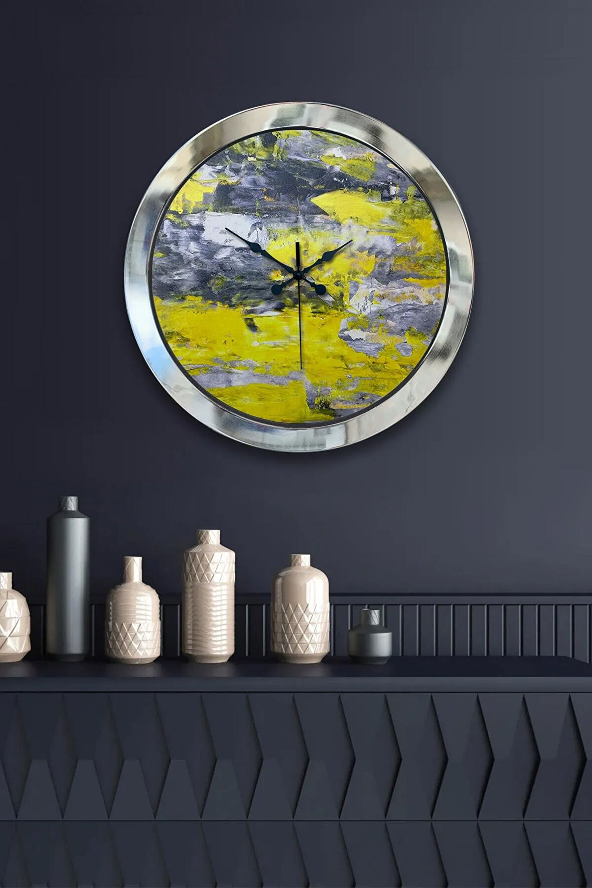 Hediyelik 36 Cm Krom Metal Yellow Duvar Saati