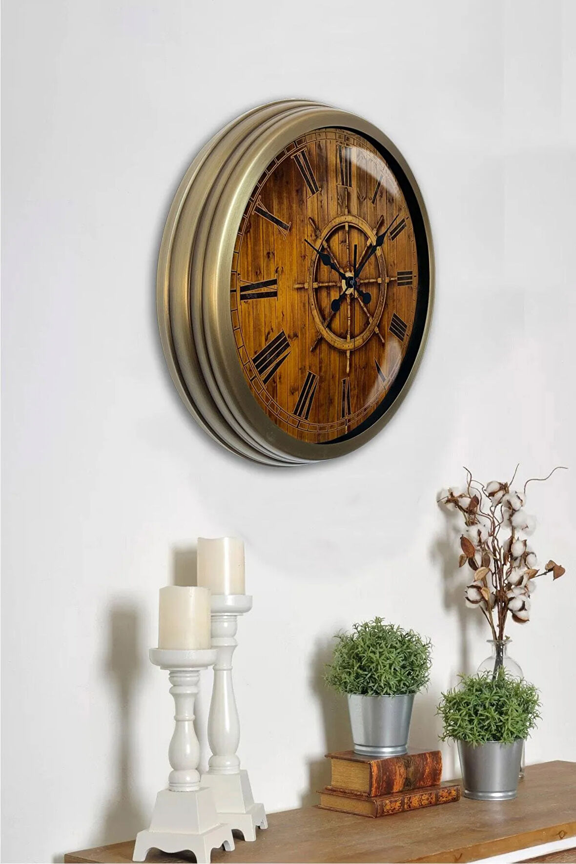 40 cm Eskitme Metal Dümen Duvar Saati