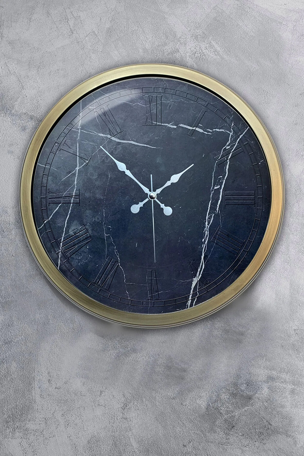 40 Cm Eskitme Metal Black Marble Duvar Saati