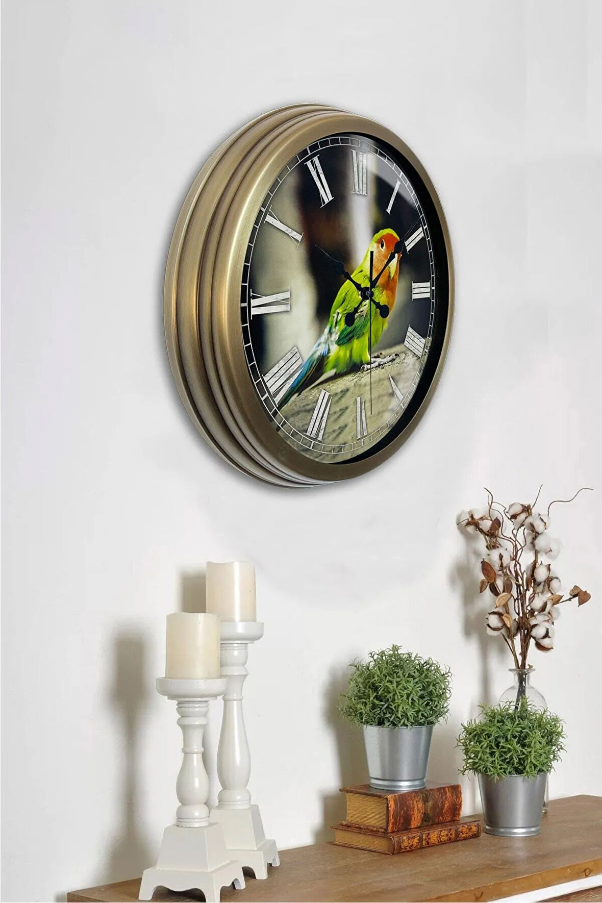 Hediyelik 40 Cm Eskitme Metal Kuşlu Duvar Saati