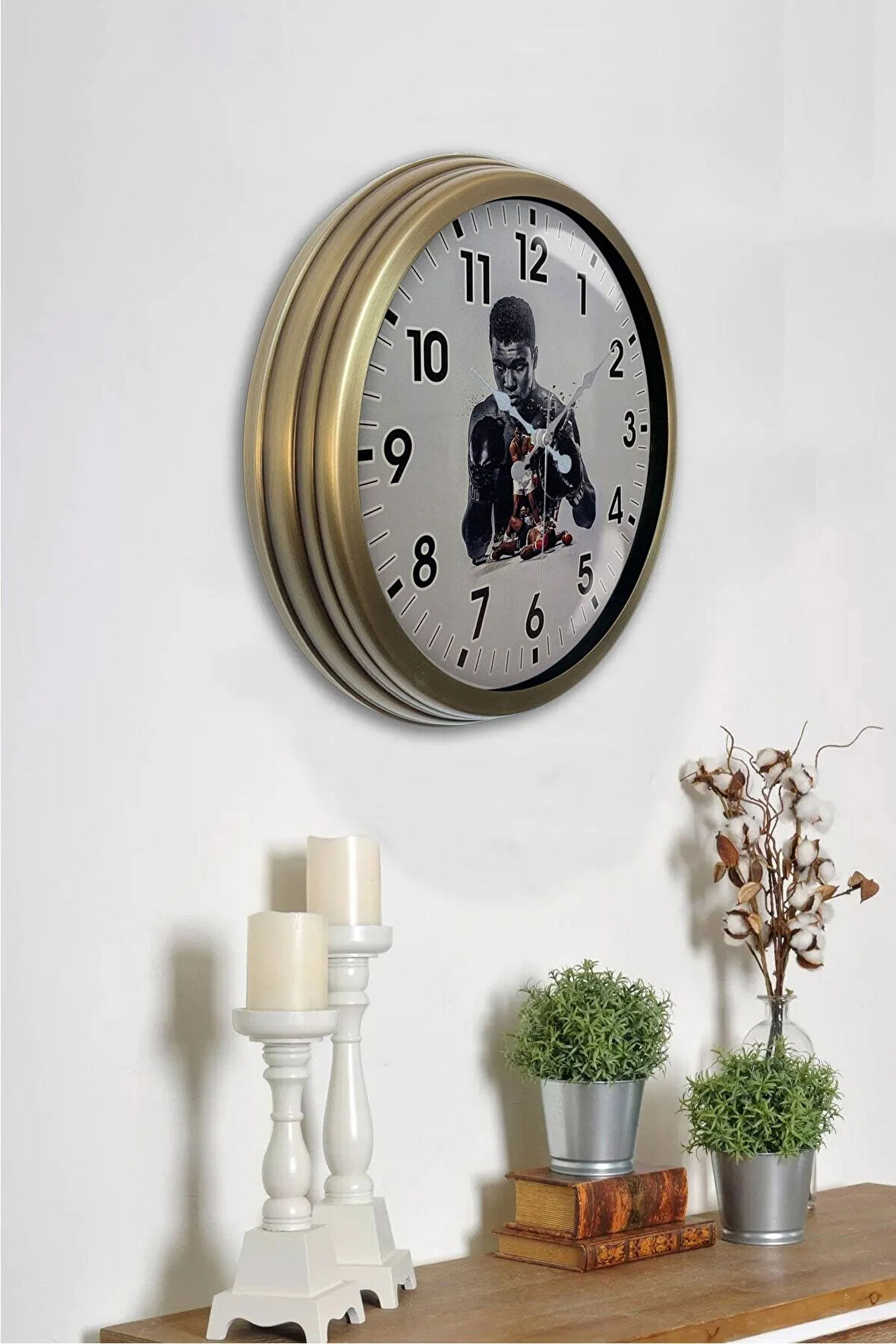 40 cm Eskitme Metal Muhammed Ali Duvar Saati