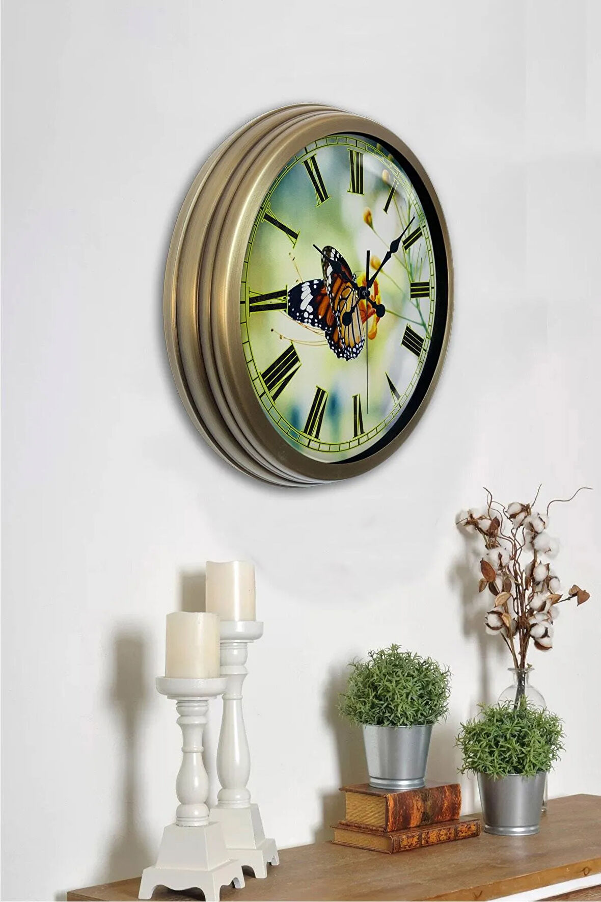 Hediyelik 40 Cm Eskitme Metal Kelebek Duvar Saati