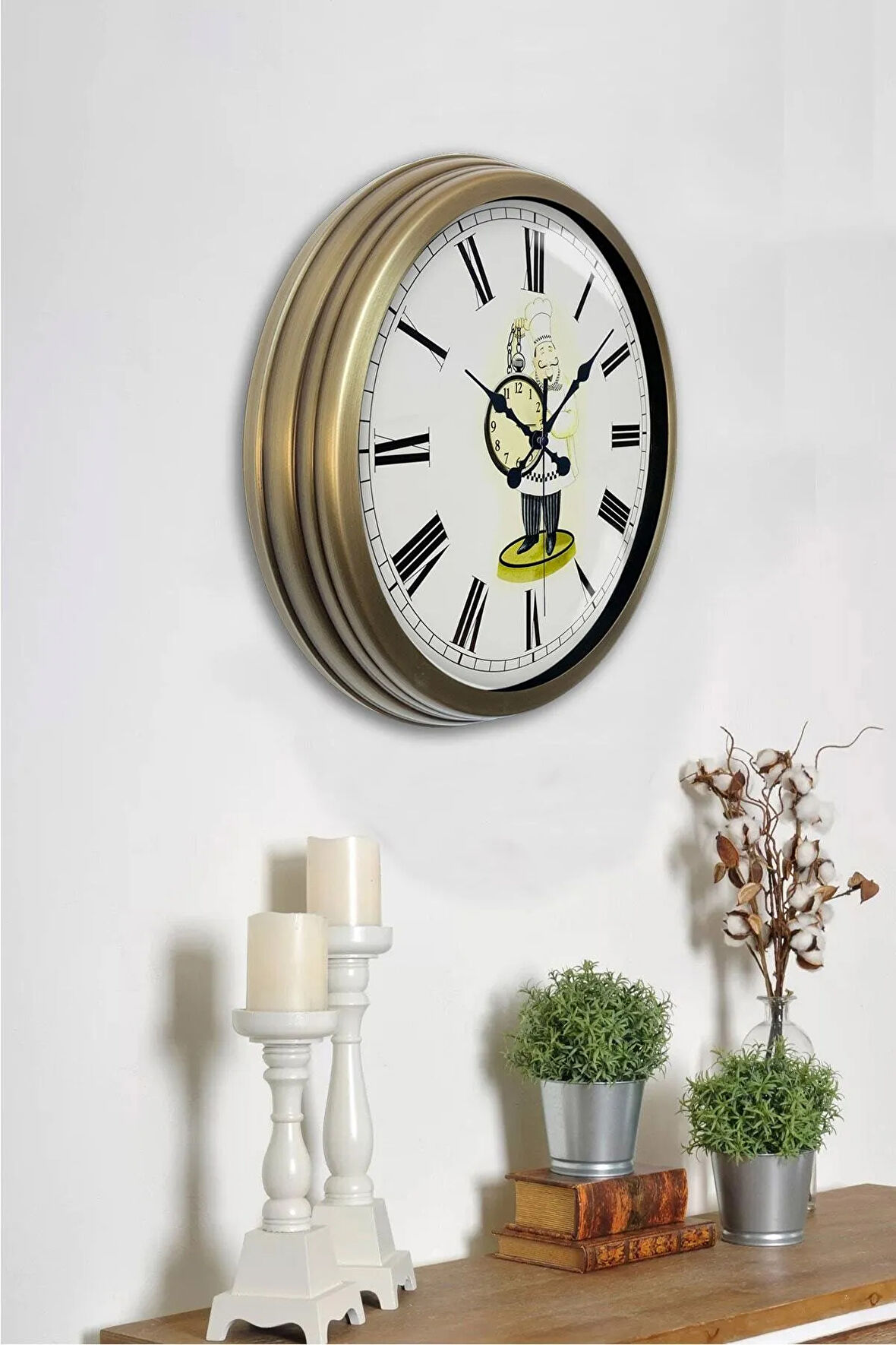 40 Cm Eskitme Metal Aşçı Mutfak Duvar Saati