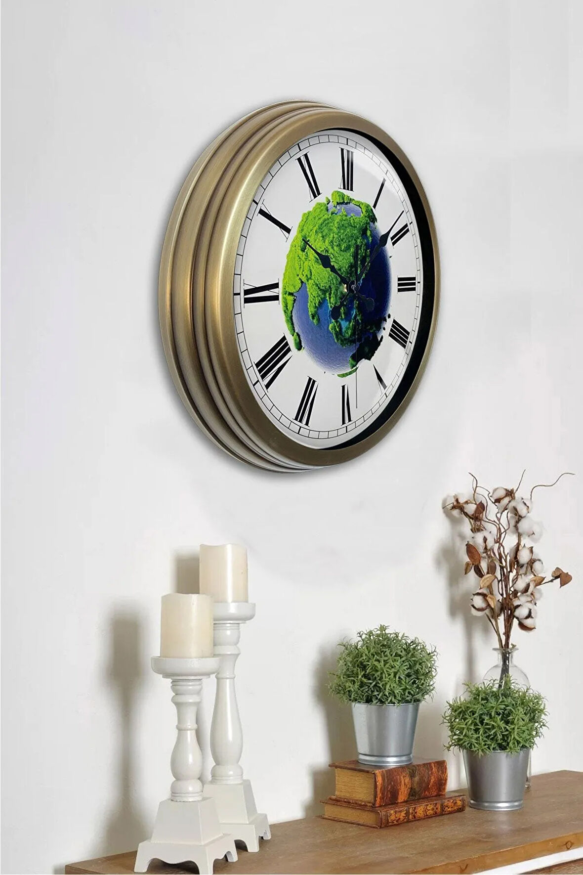 Hediyelik 40 Cm Eskitme Metal Doğal Duvar Saati