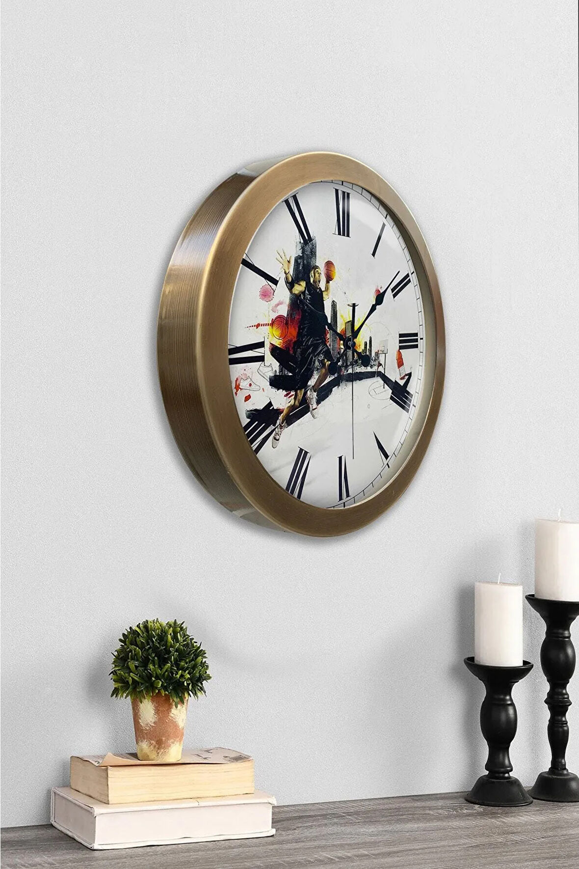 36 cm Eskitme Metal Basketbol Duvar Saati