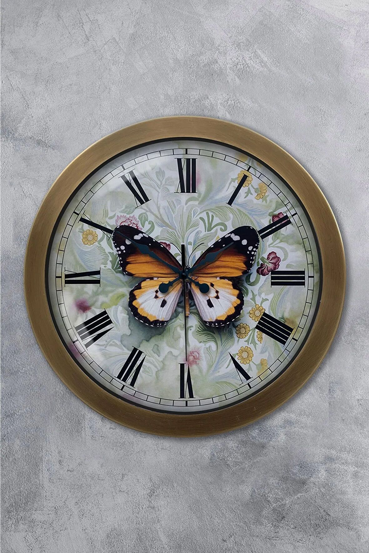 Hediyelik 36 Cm Eskitme Metal Kelebek Duvar Saati