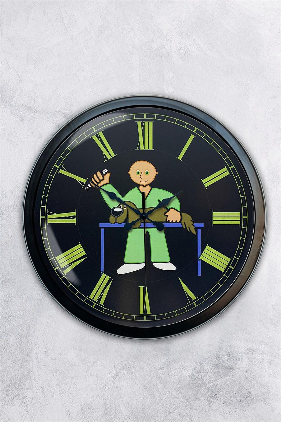 40 Cm Siyah Metal Veteriner Duvar Saati