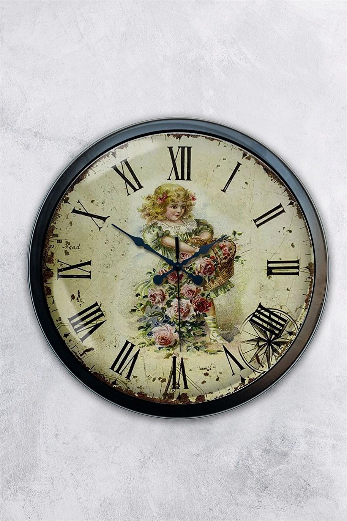 40 Cm Siyah Metal Zamani Duvar Saati