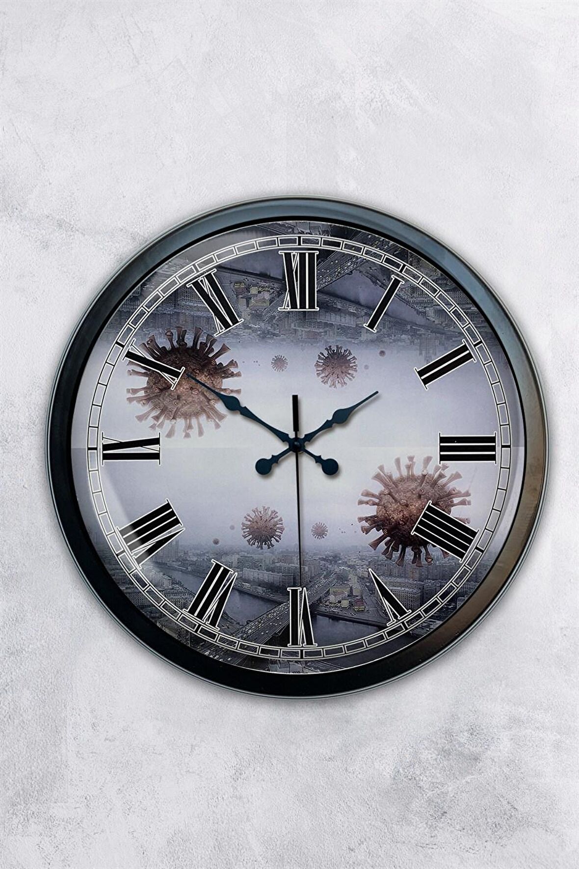 40 Cm Siyah Metal Yeni Dünya Duvar Saati