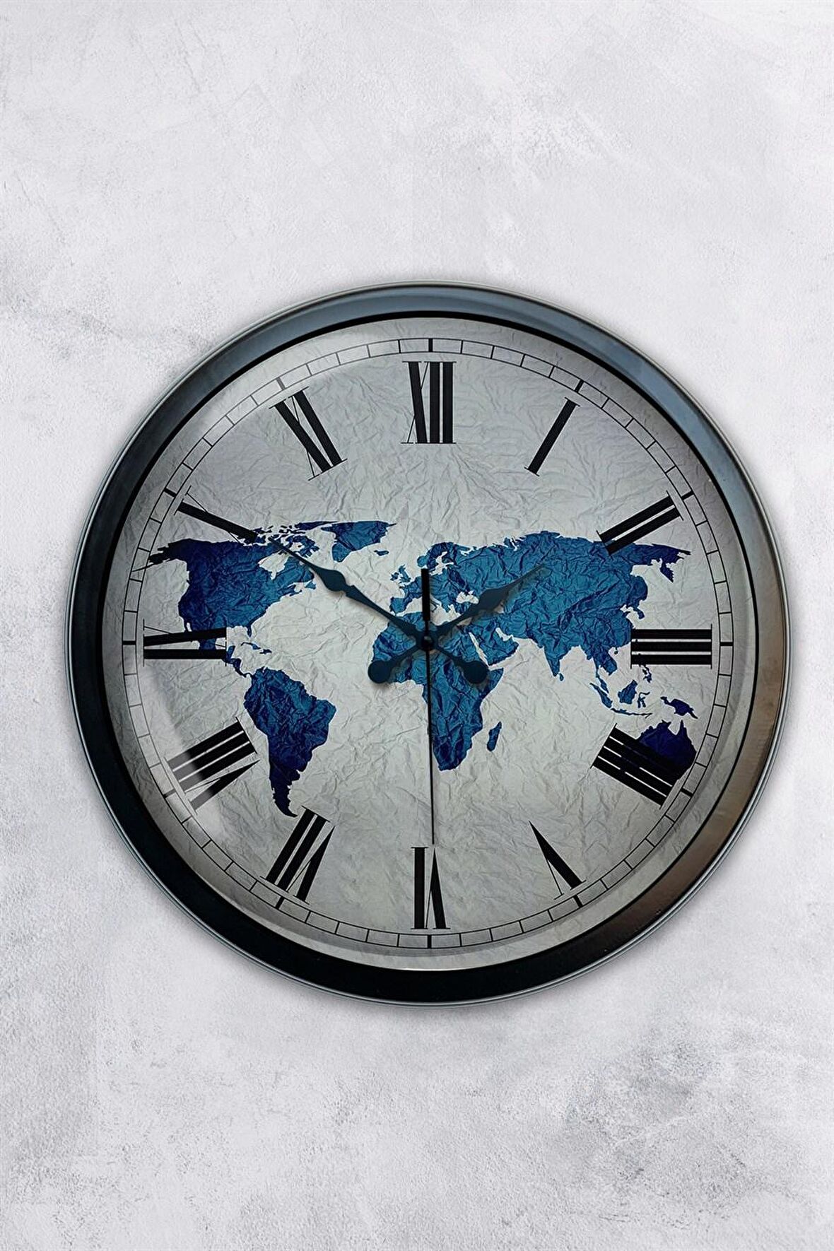 40 Cm Siyah Metal World Duvar Saati