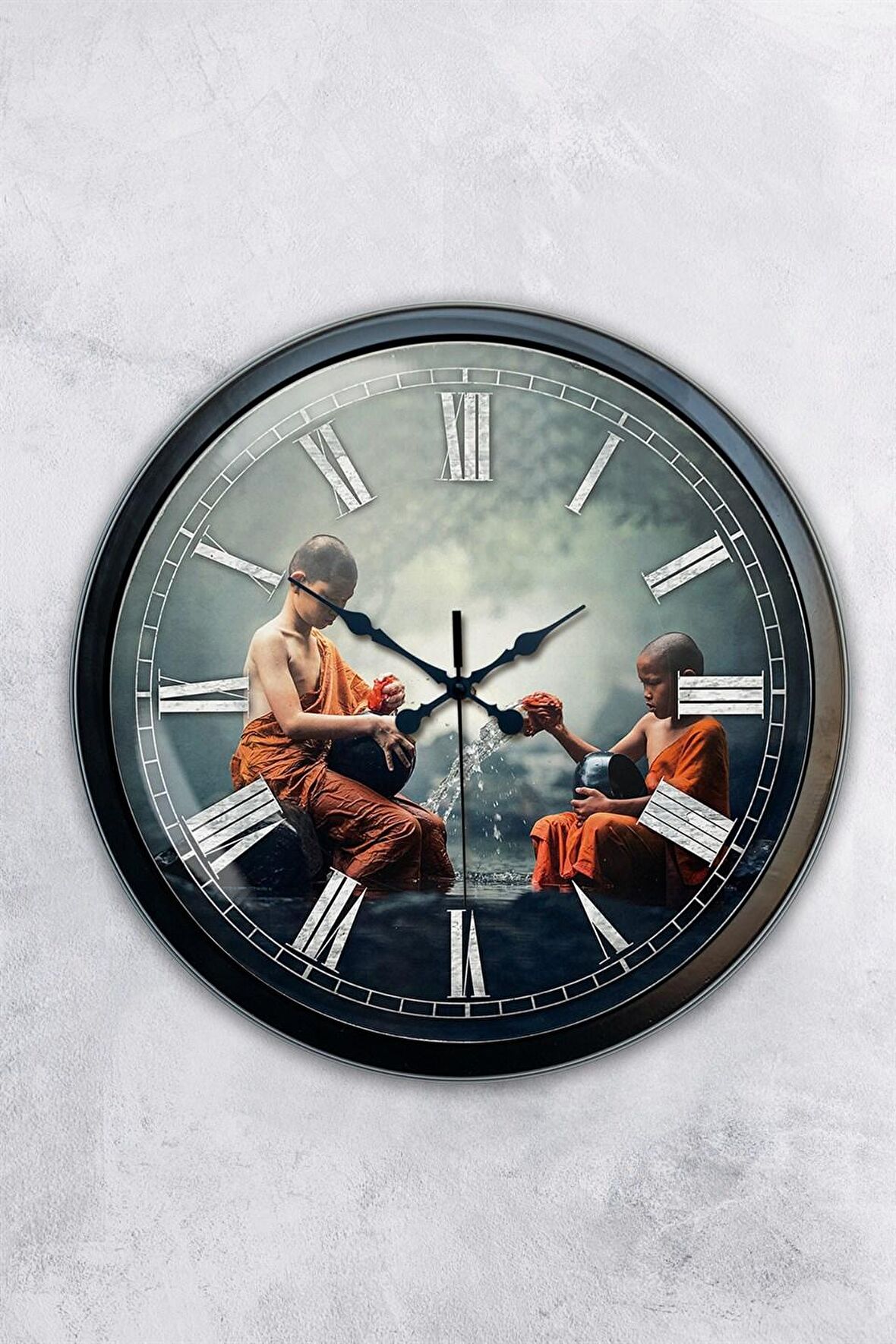 40 Cm Siyah Metal Uzakdoğu Duvar Saati