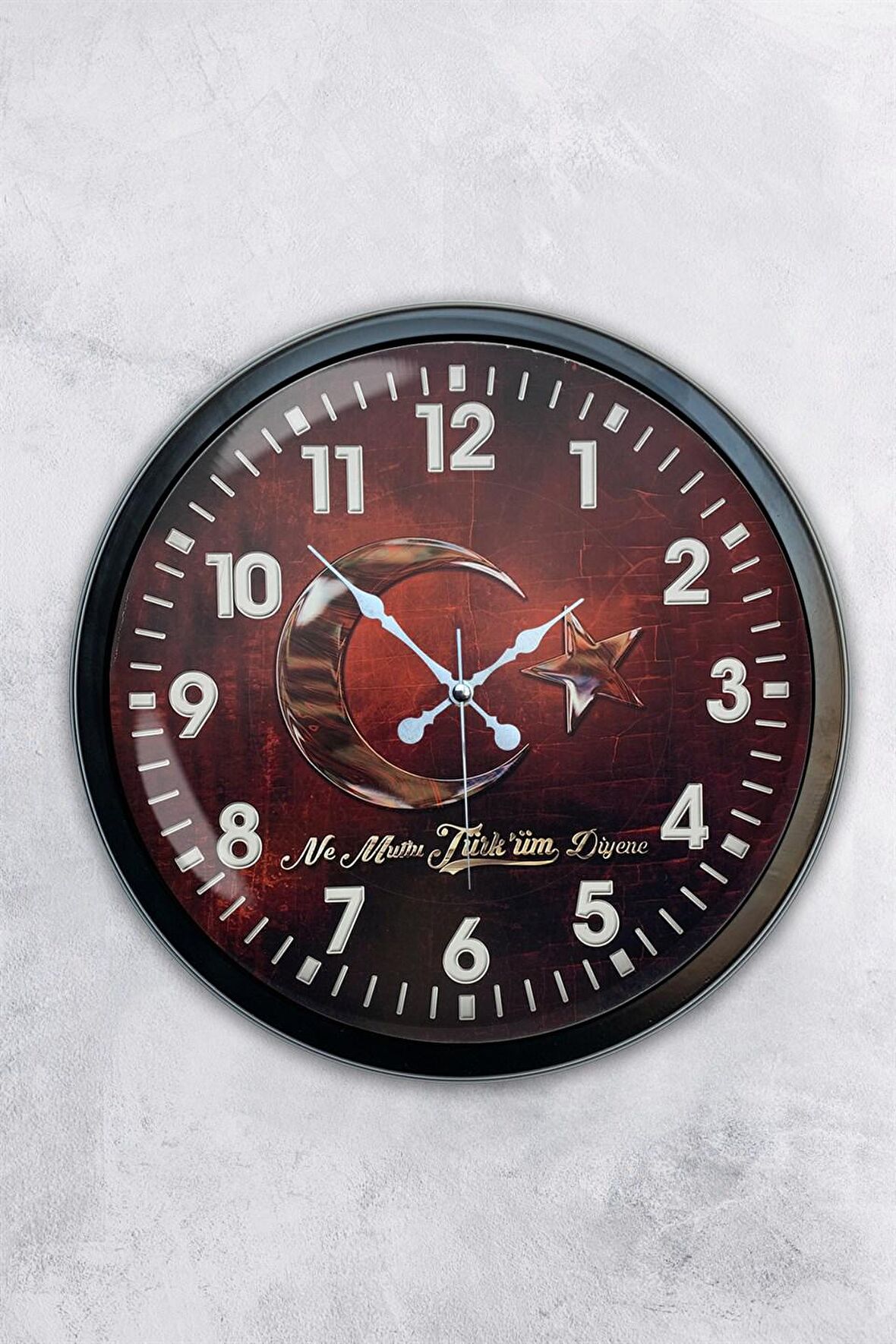 40 Cm Siyah Metal Türkiyem Duvar Saati