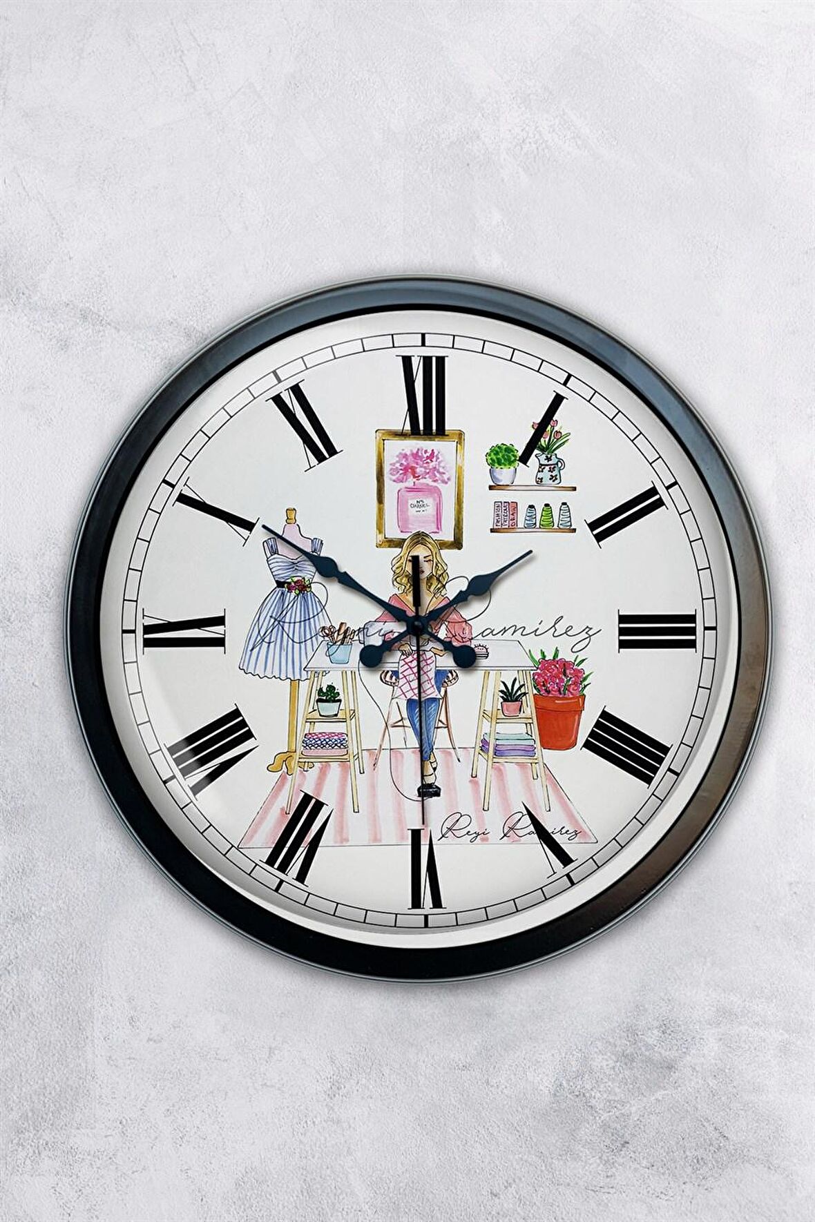 40 Cm Siyah Metal Terzi Duvar Saati