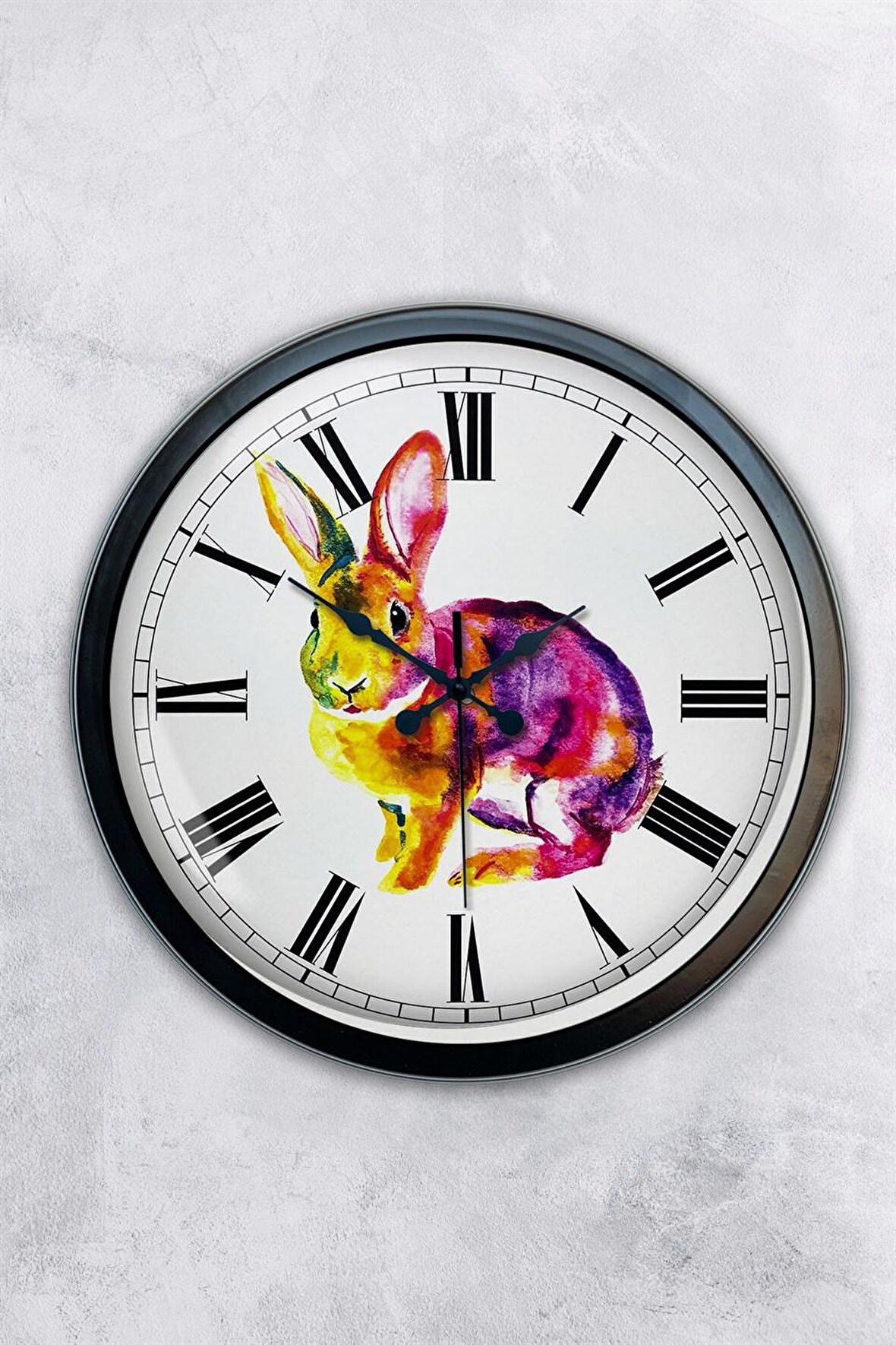 40 Cm Siyah Metal Tavşan Duvar Saati