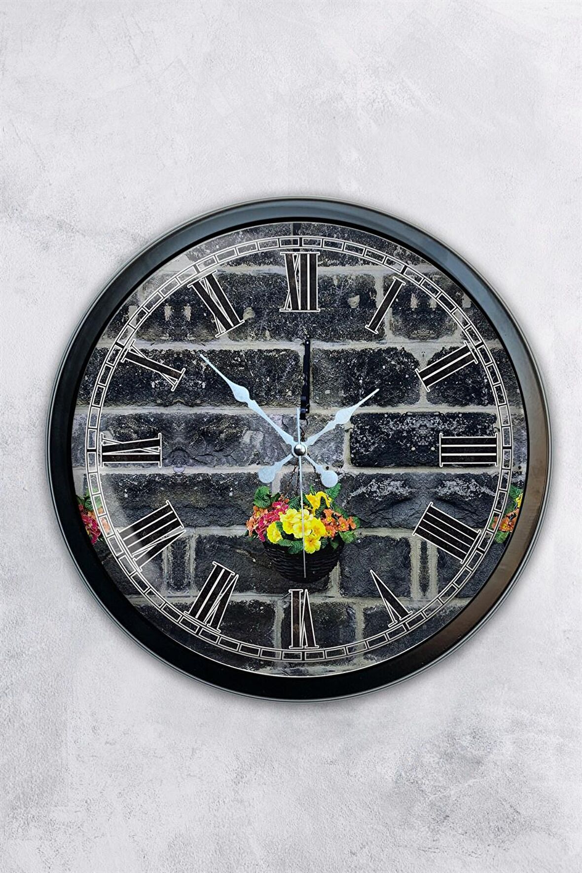 40 Cm Siyah Metal Taş Yapı Duvar Saati