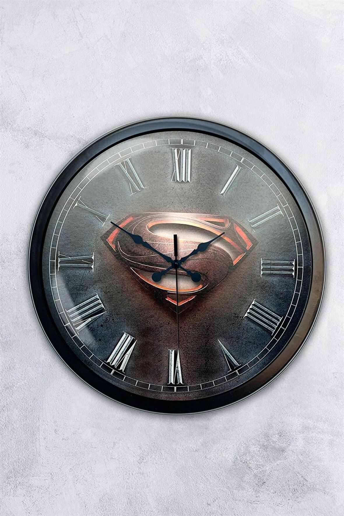 40 Cm Siyah Metal Süperman Duvar Saati