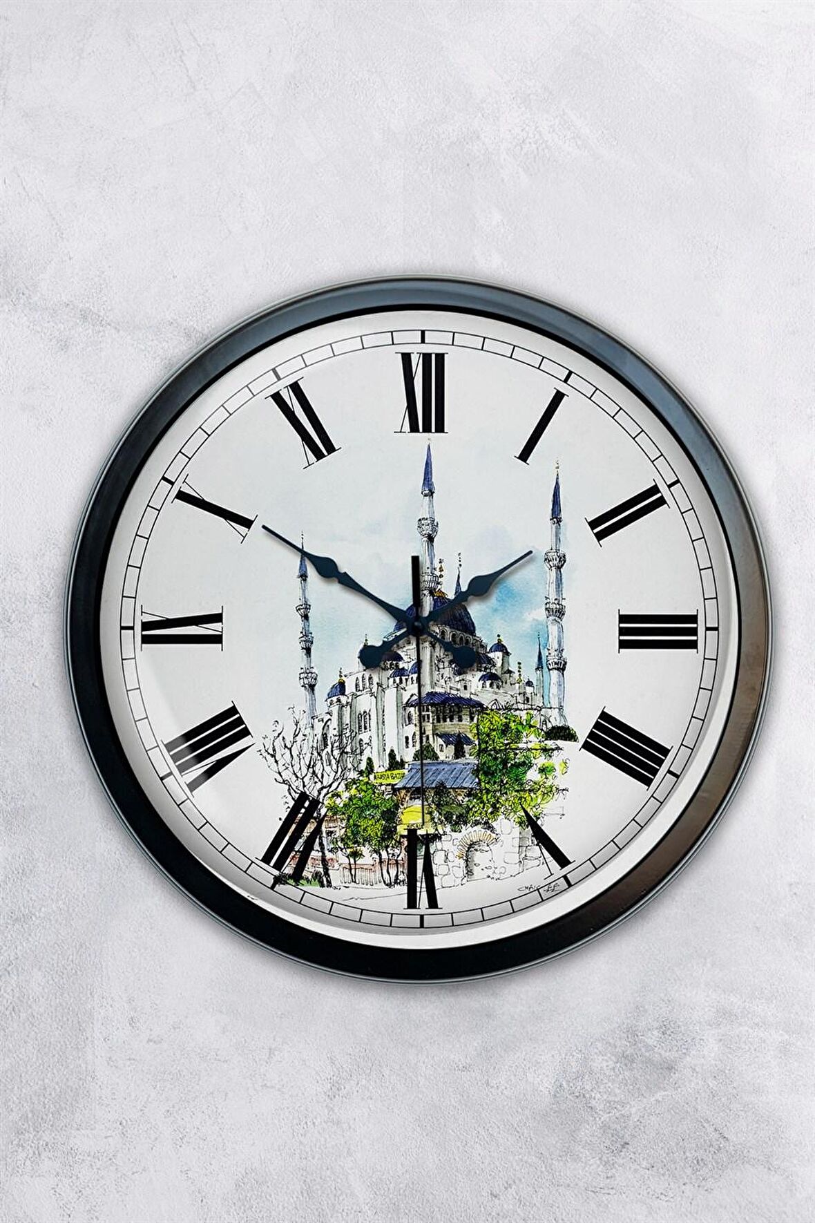 40 Cm Siyah Metal Sultanahmet Temalı Duvar Saati