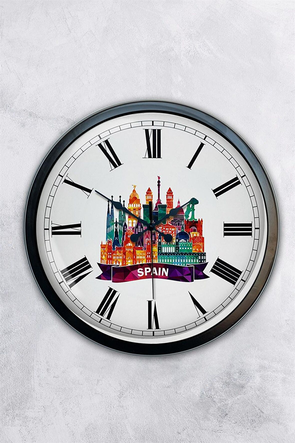 40 Cm Siyah Metal Spain Temalı Duvar Saati