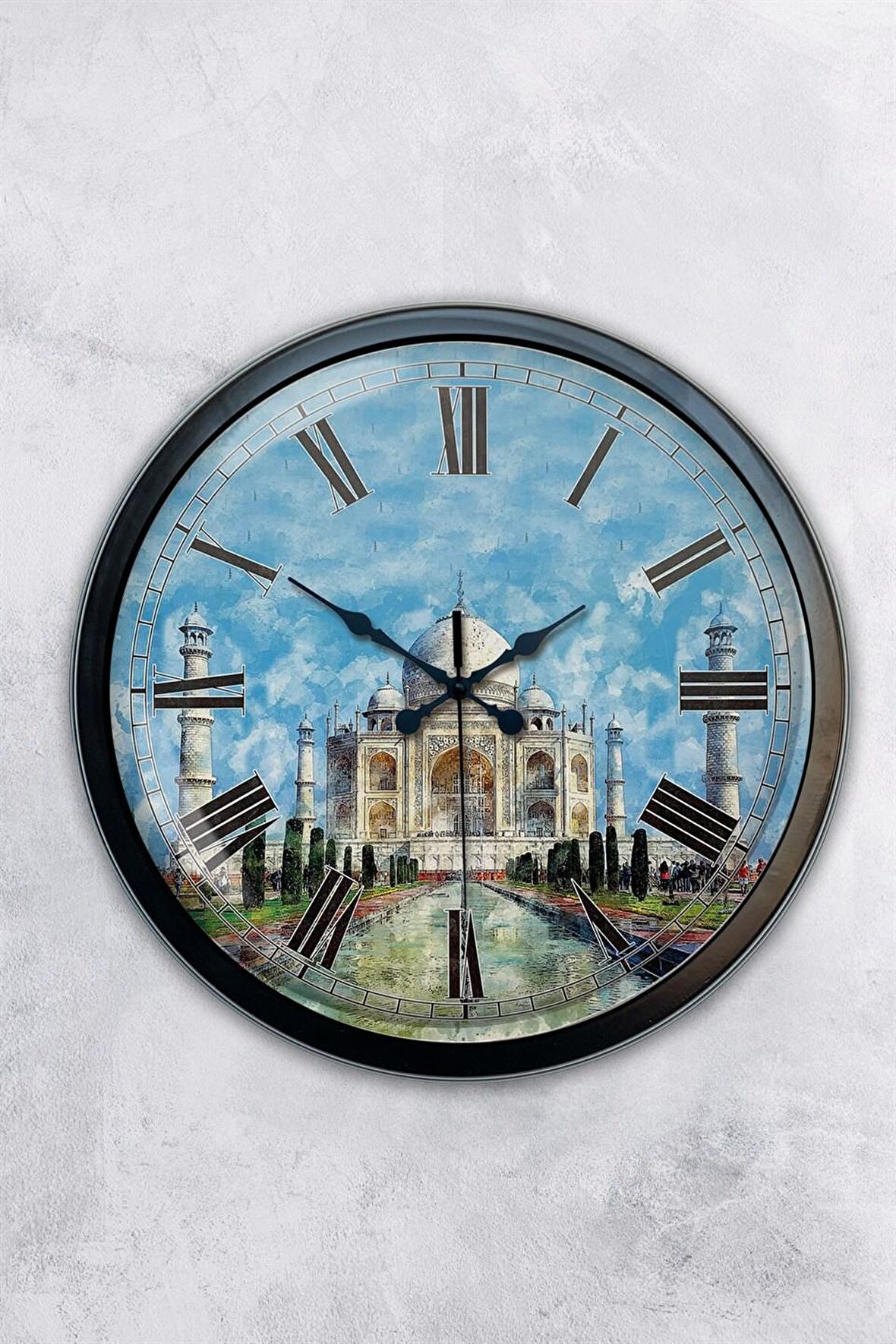 40 Cm Siyah Metal Taç Mahal Duvar Saati