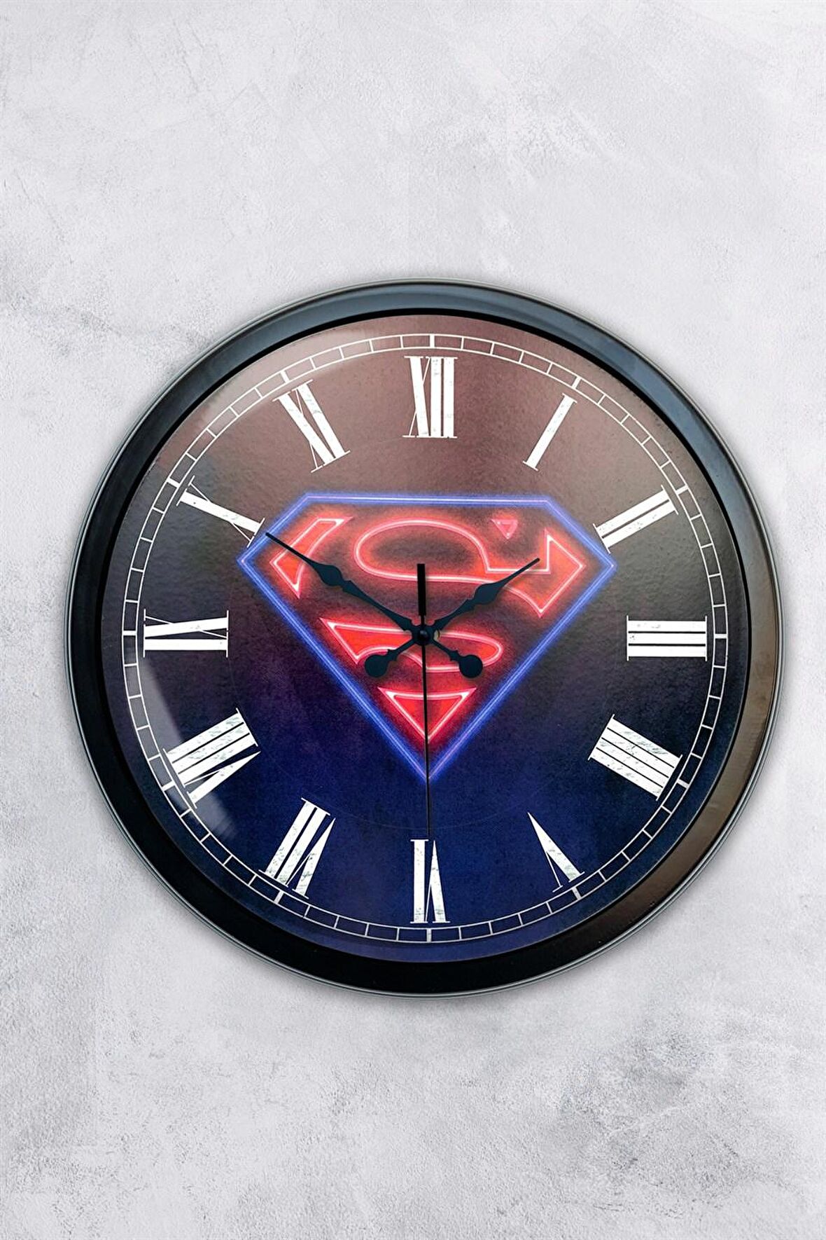 40 Cm Siyah Metal Süperman Duvar Saati