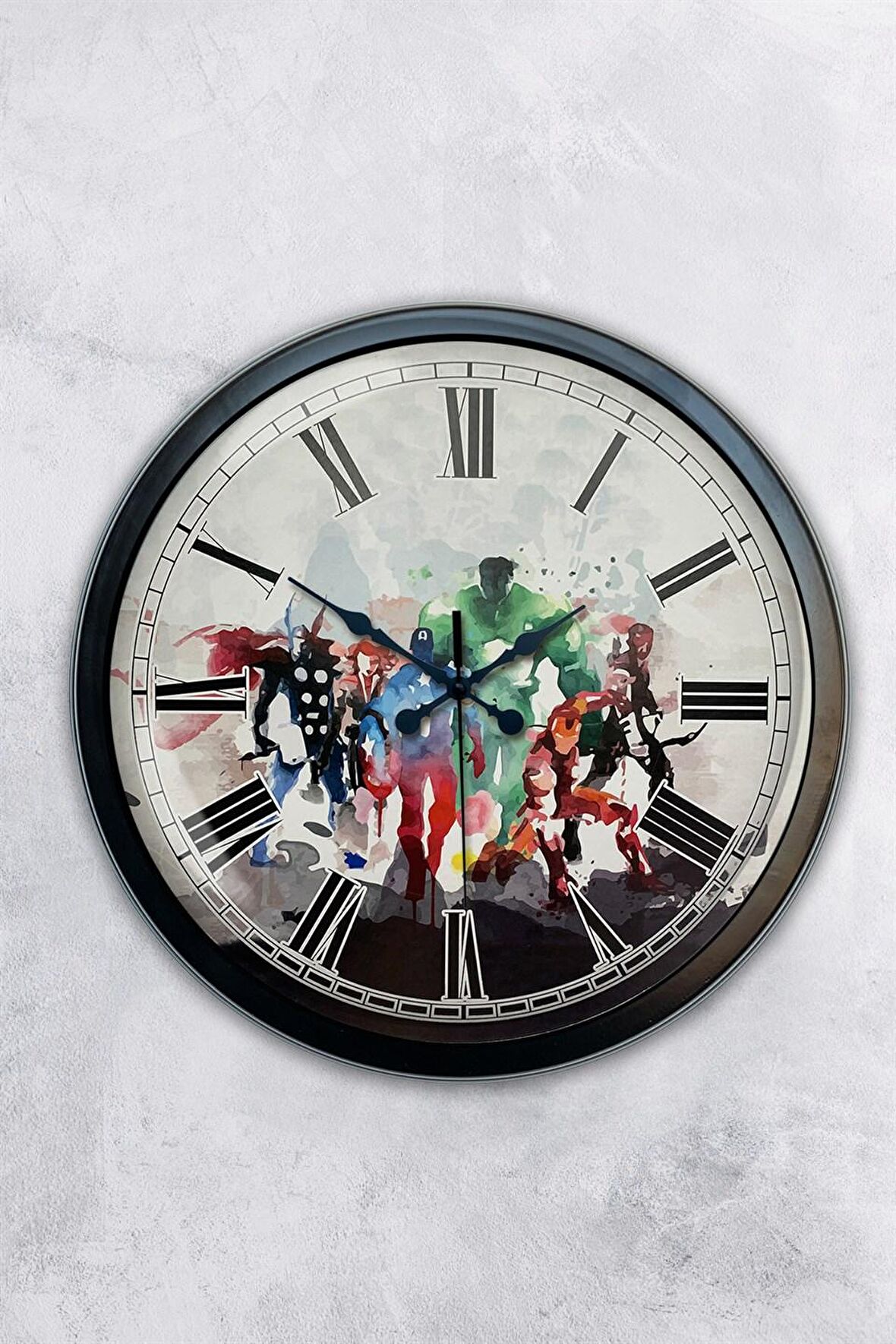 40 Cm Siyah Metal Süper Kahramanlar Duvar Saati