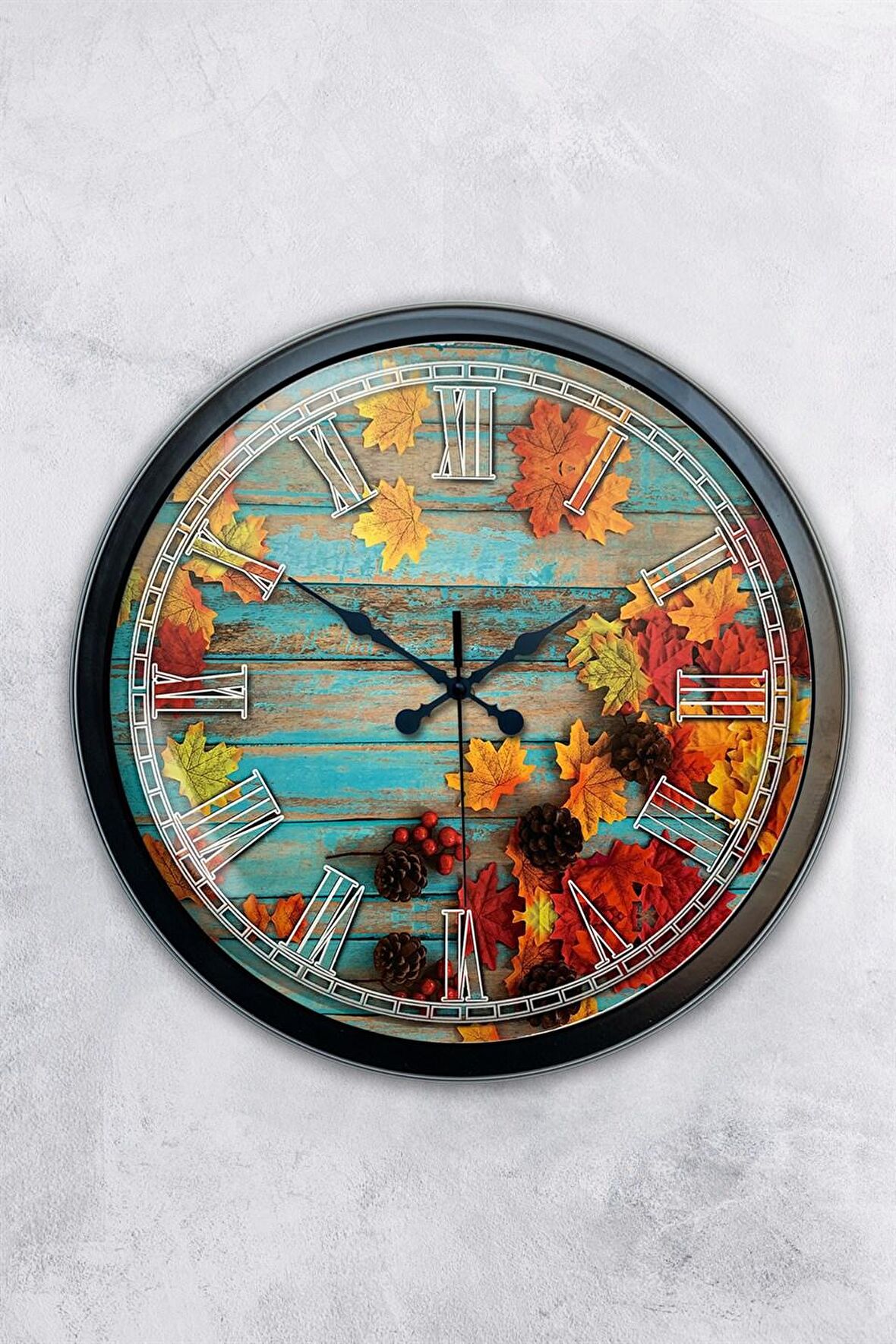 40 Cm Siyah Metal Sonbahar Duvar Saati