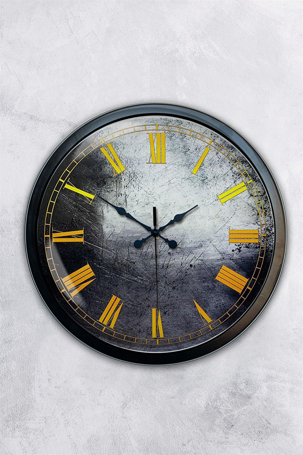 40 Cm Siyah Metal Sarı Rakamlı Duvar Saati