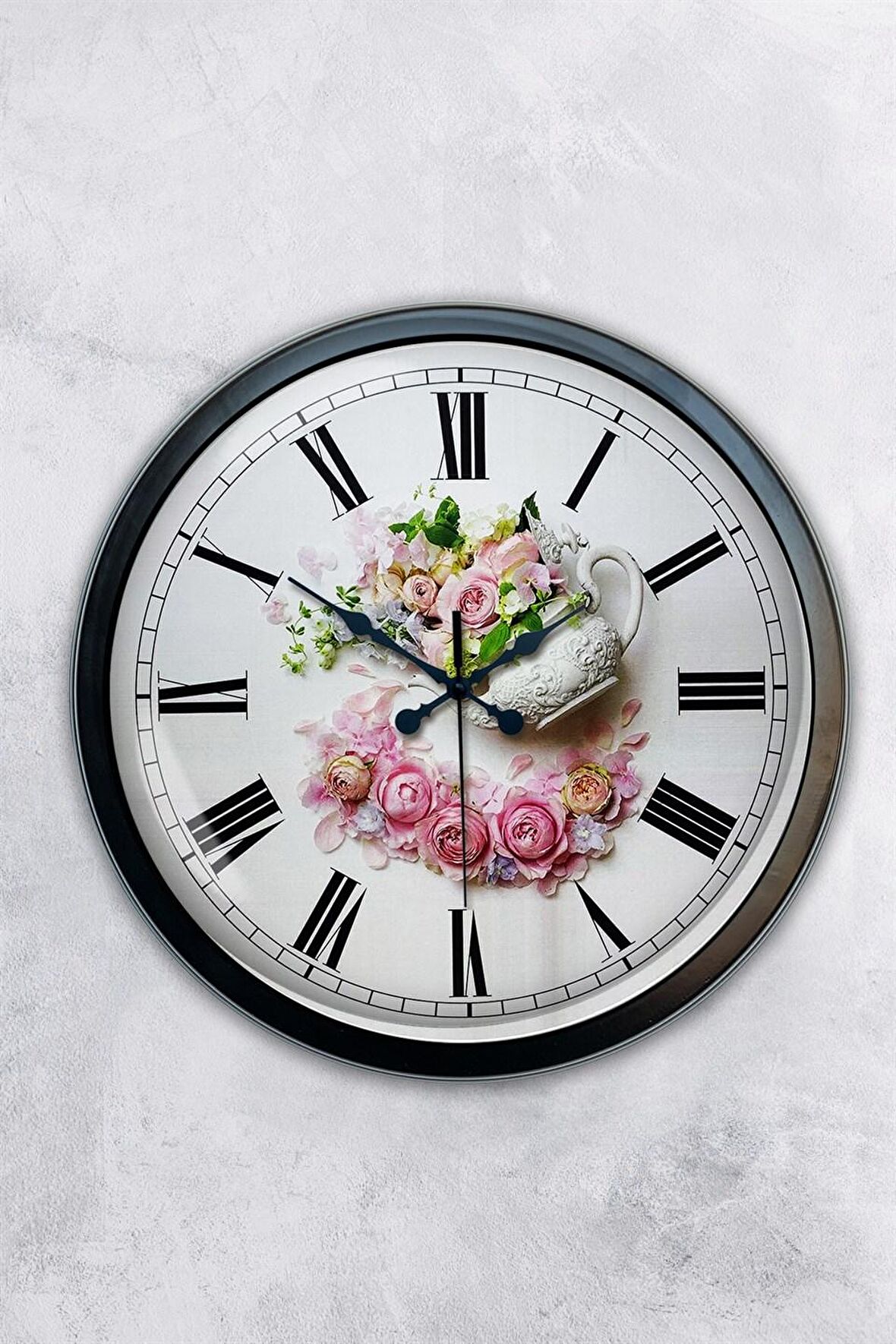 40 Cm Siyah Metal Rose Duvar Saati