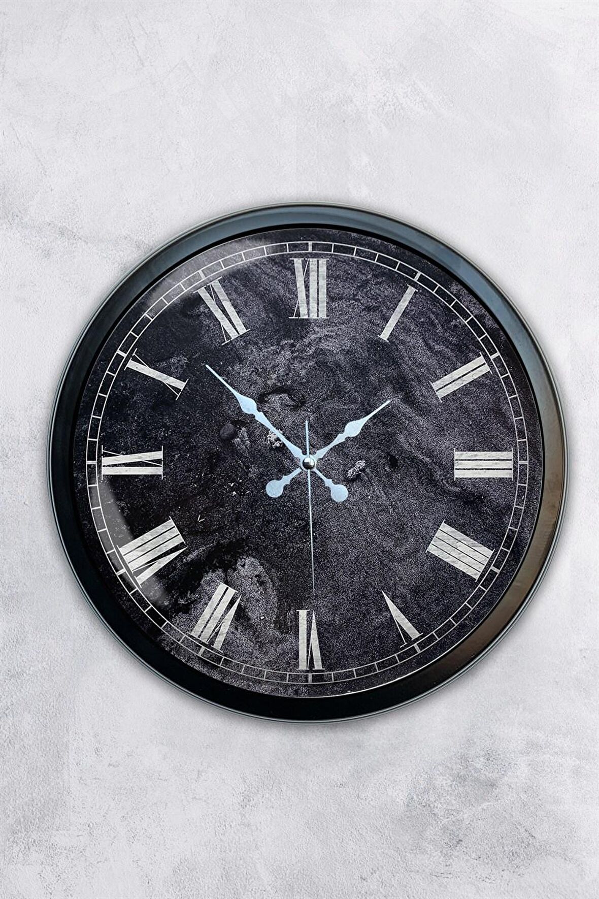 40 Cm Siyah Metal Roma Mermer Desenli Duvar Saati