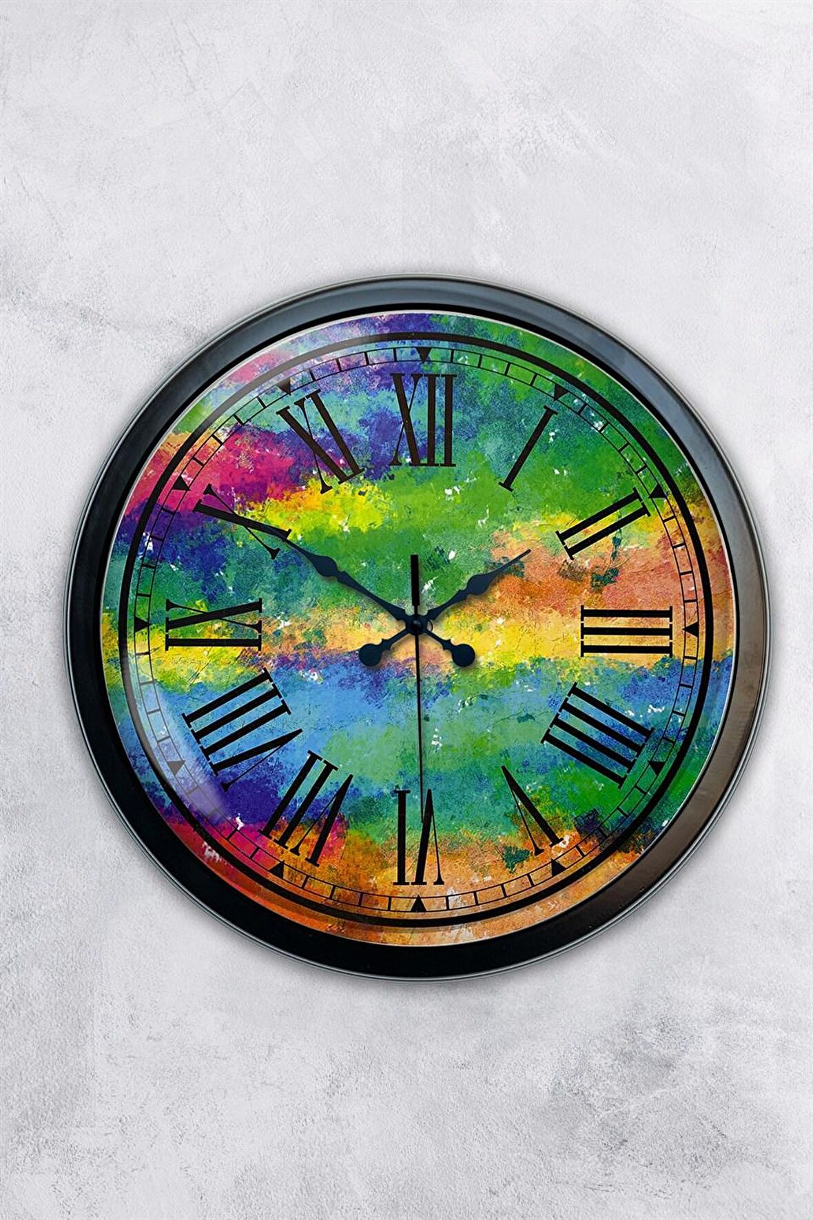 40 Cm Siyah Metal Rengarenk Duvar Saati