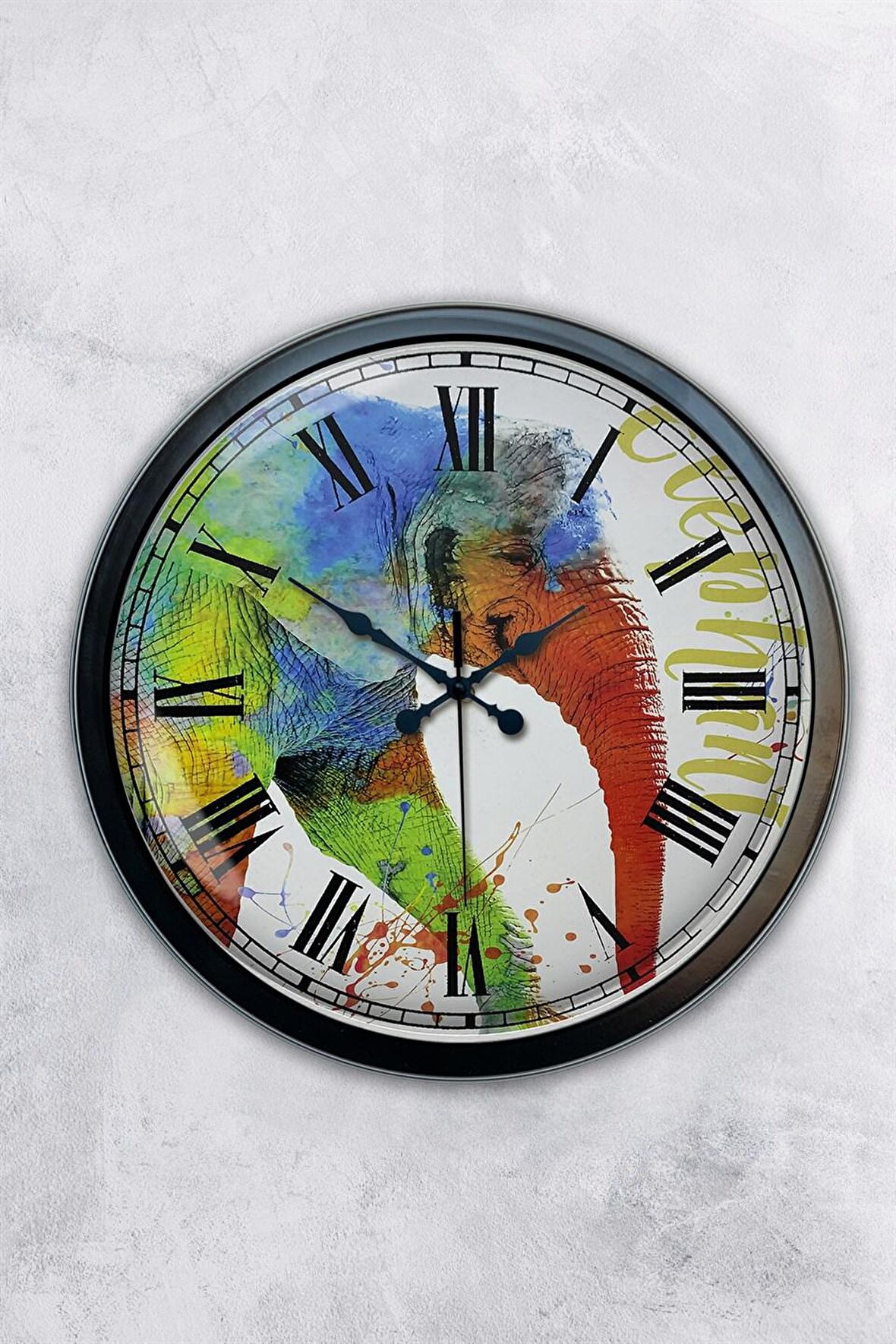 40 Cm Siyah Metal Rengarenk Duvar Saati