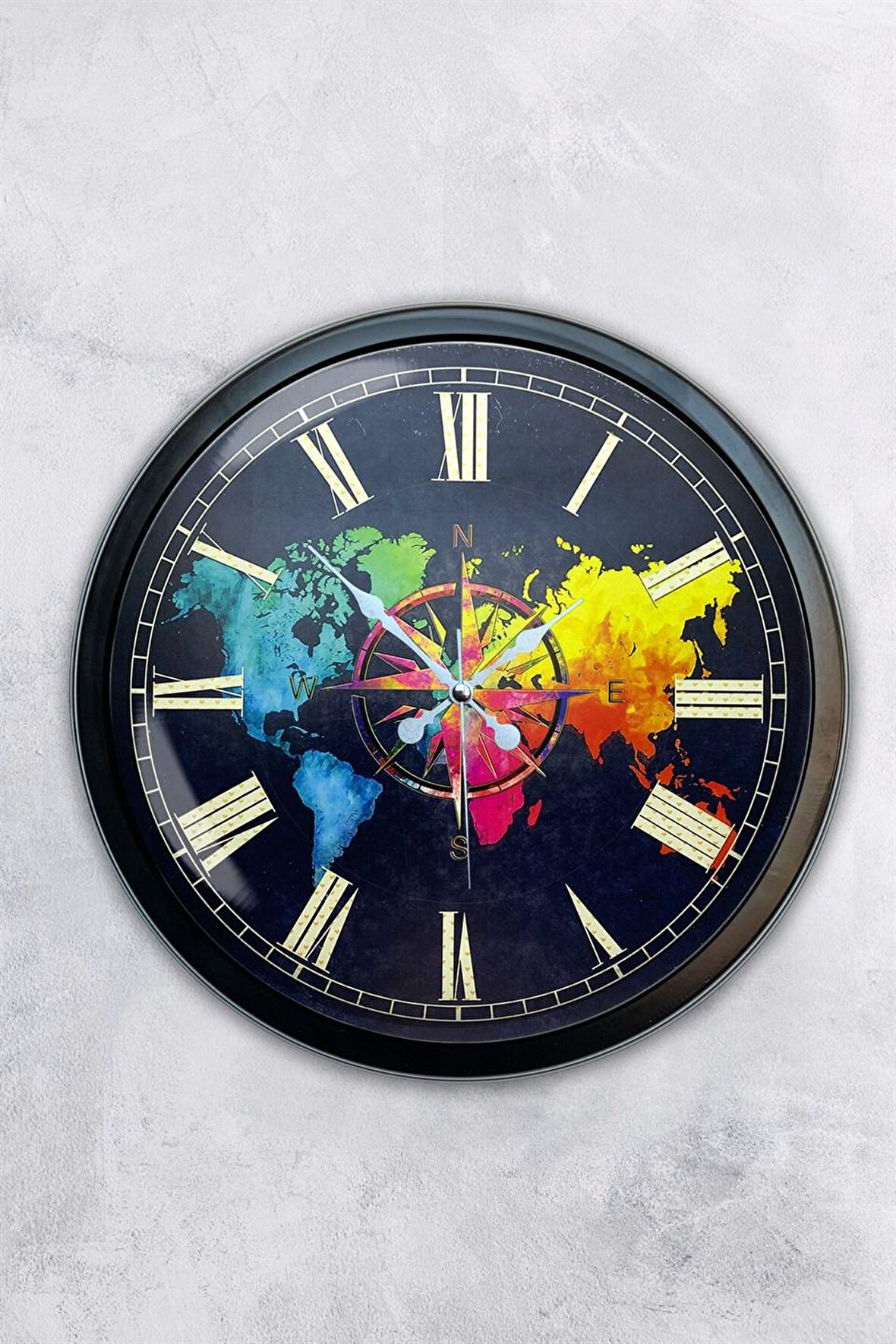 40 Cm Siyah Metal Pusula Duvar Saati