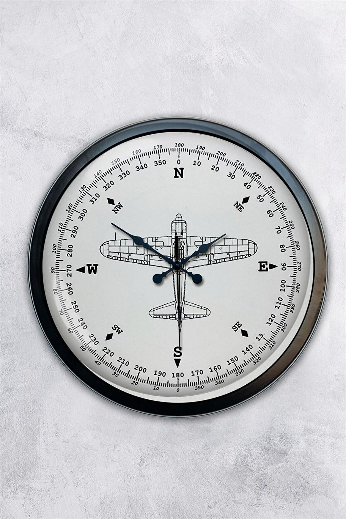 40 Cm Siyah Metal Pusula Duvar Saati