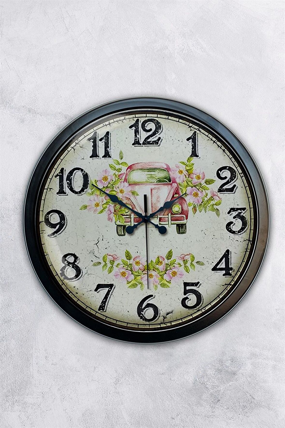 40 Cm Siyah Metal Pembe Tosbağa Duvar Saati