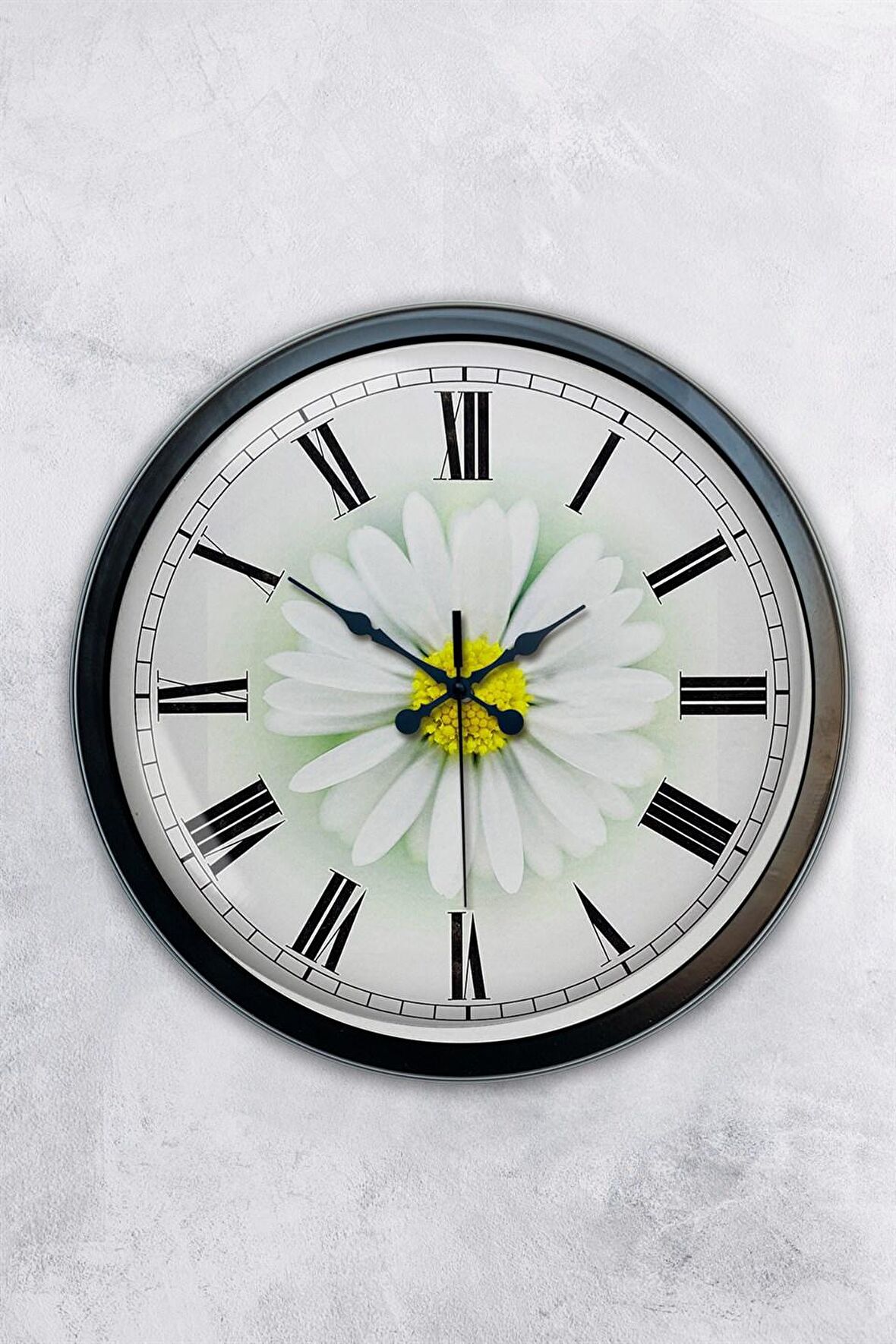 40 Cm Siyah Metal Papatya Duvar Saati