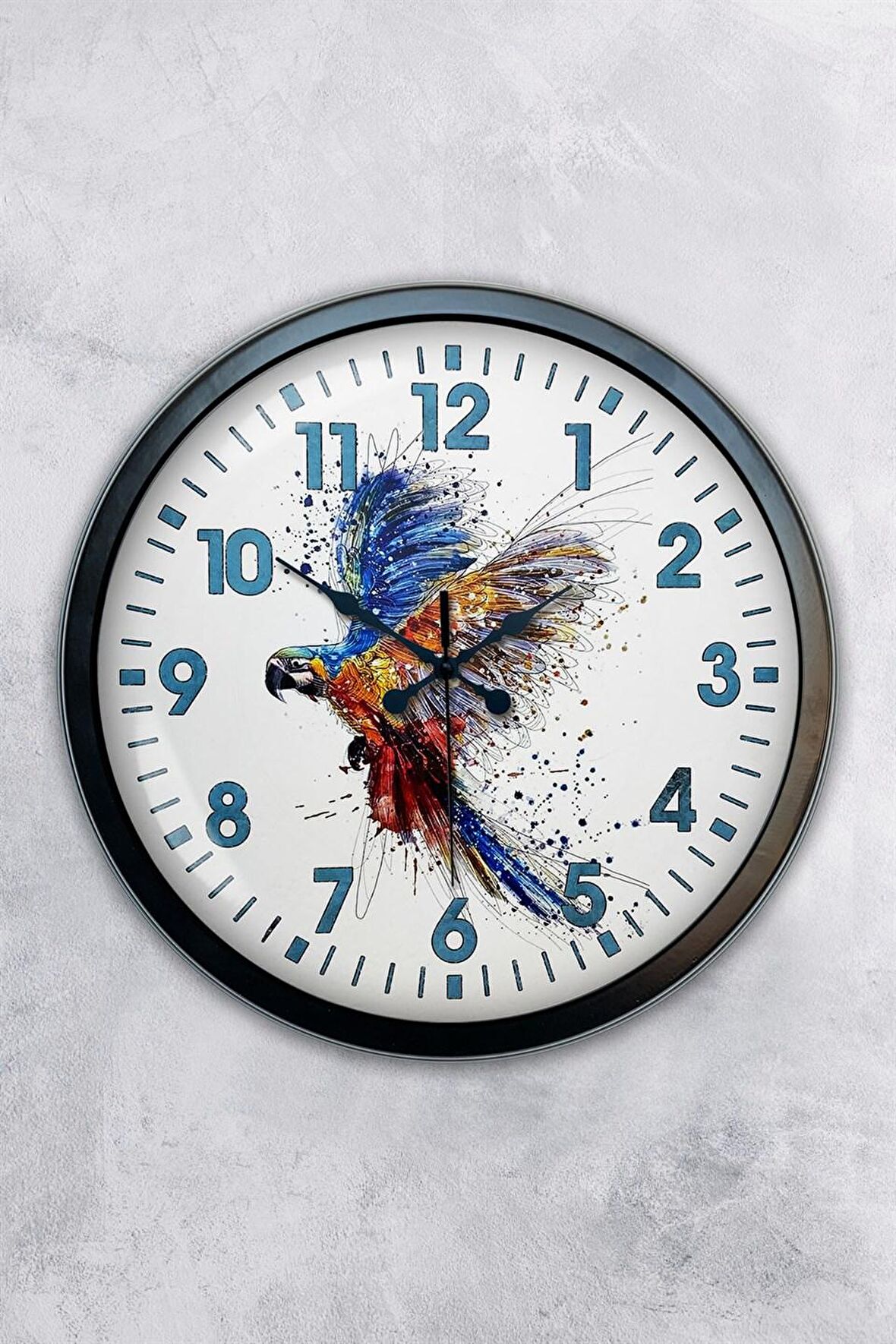 40 Cm Siyah Metal Papağan Duvar Saati