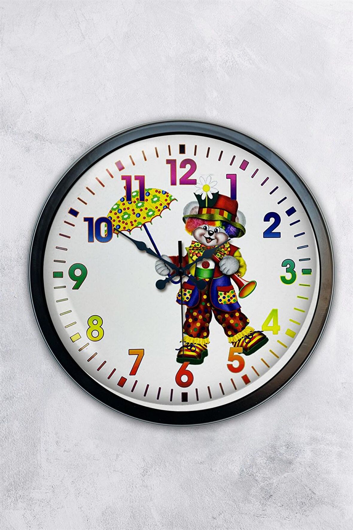 40 Cm Siyah Metal Palyaço Duvar Saati