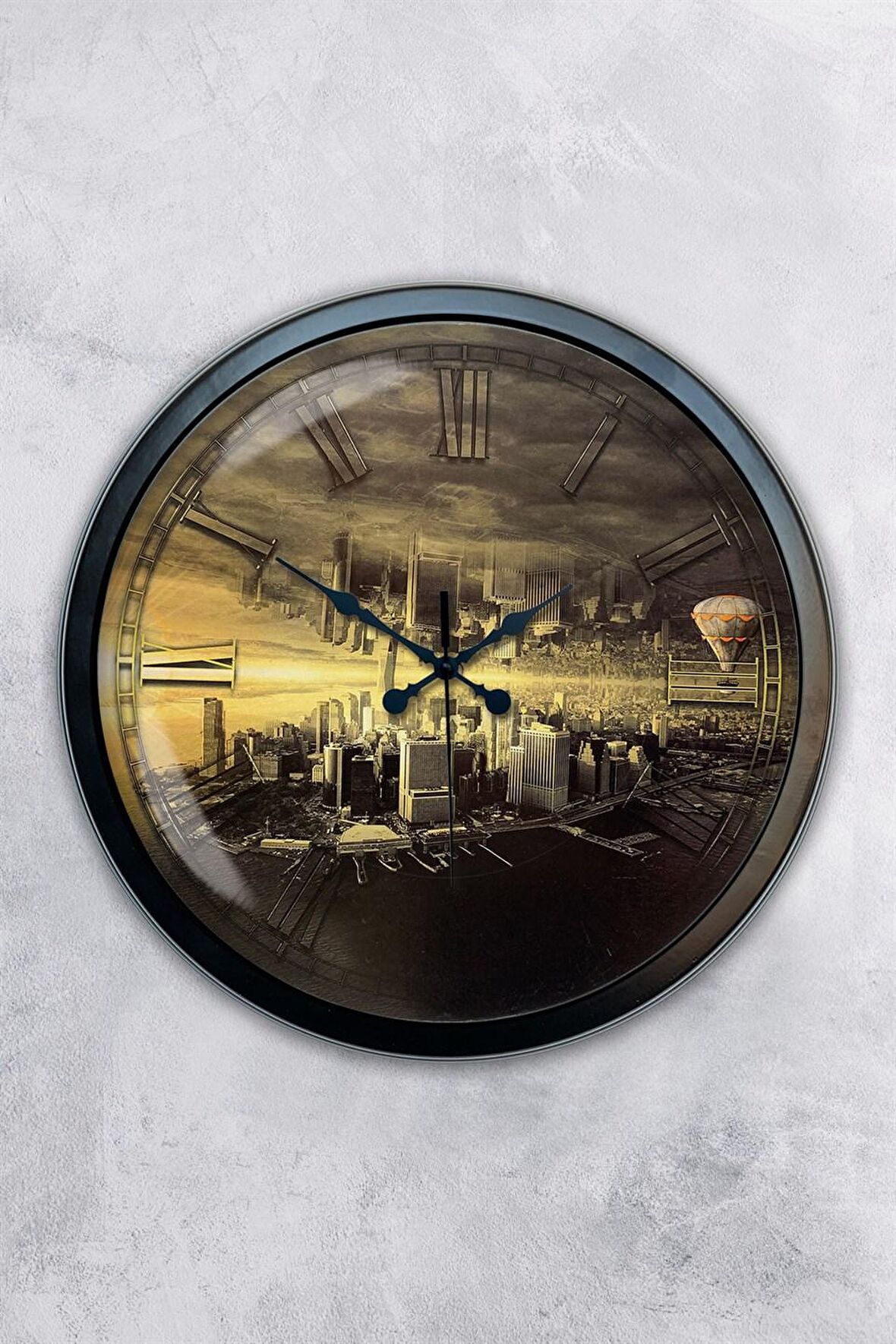 40 Cm Siyah Metal New York Duvar Saati