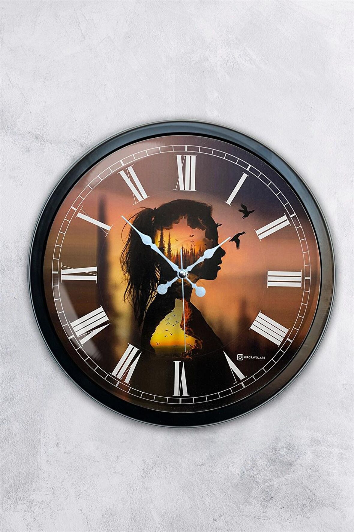 40 Cm Siyah Metal Naturalizm Duvar Saati