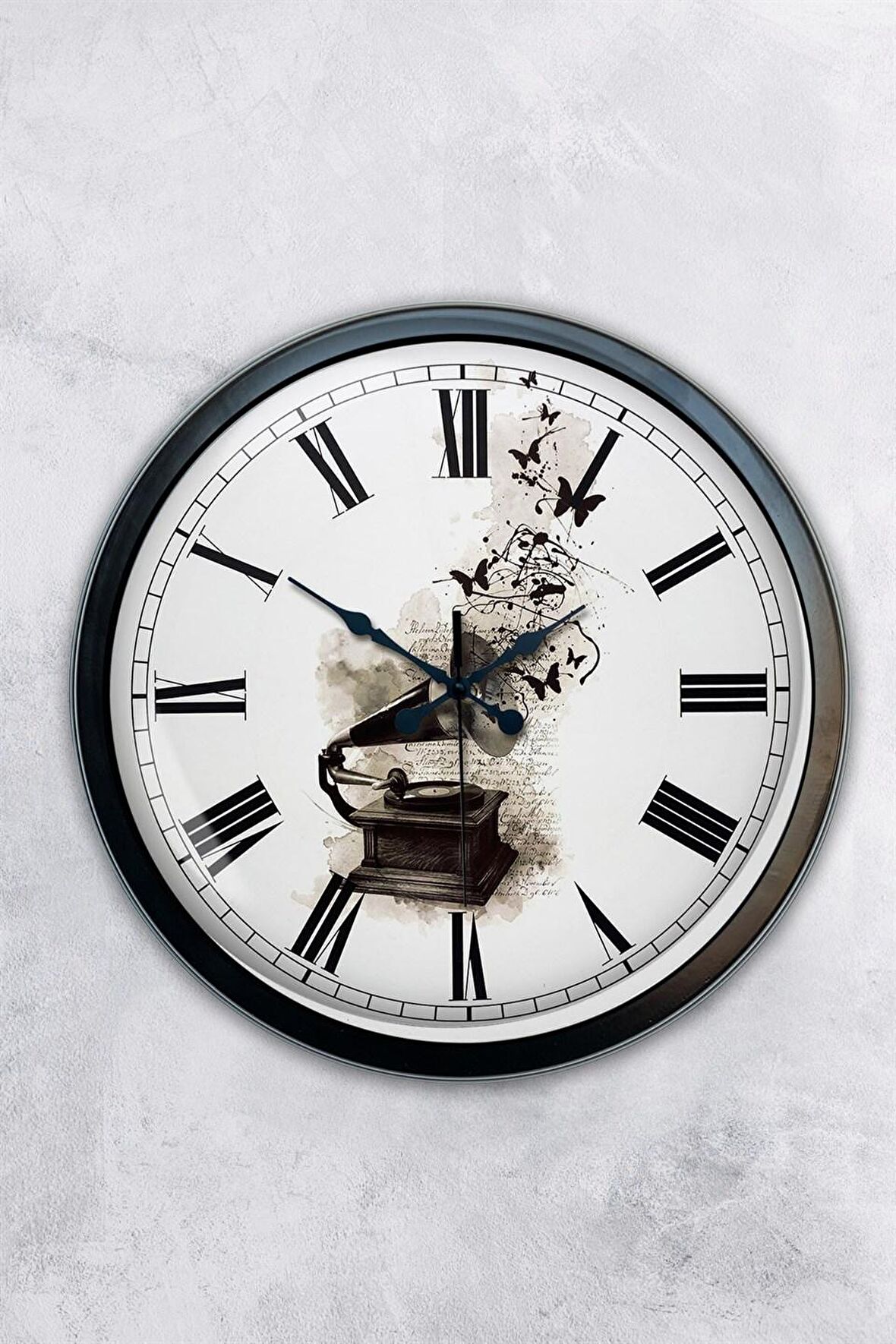 40 Cm Siyah Metal Müzik Duvar Saati