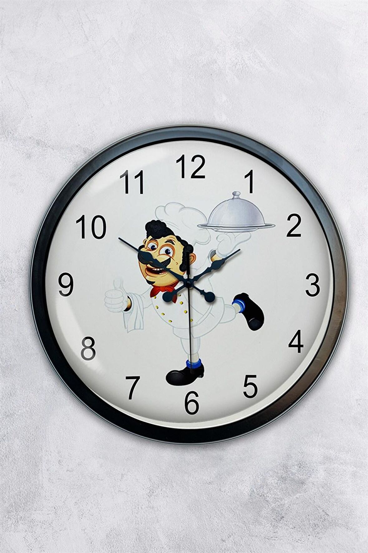 40 Cm Siyah Metal Mutfak Aşçılı Duvar Saati