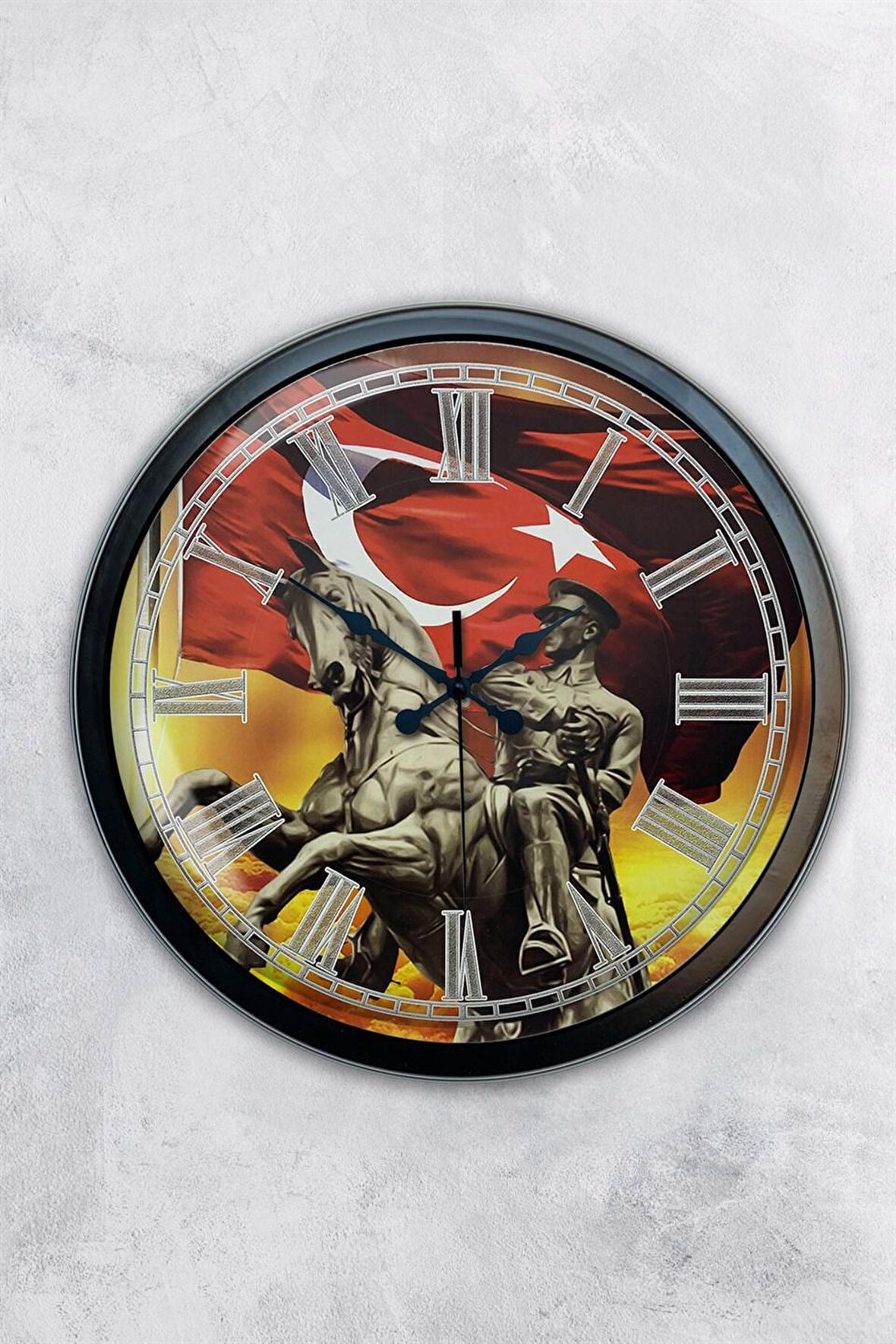 40 Cm Siyah Metal Mustafa Kemal Atatürk Duvar Saati