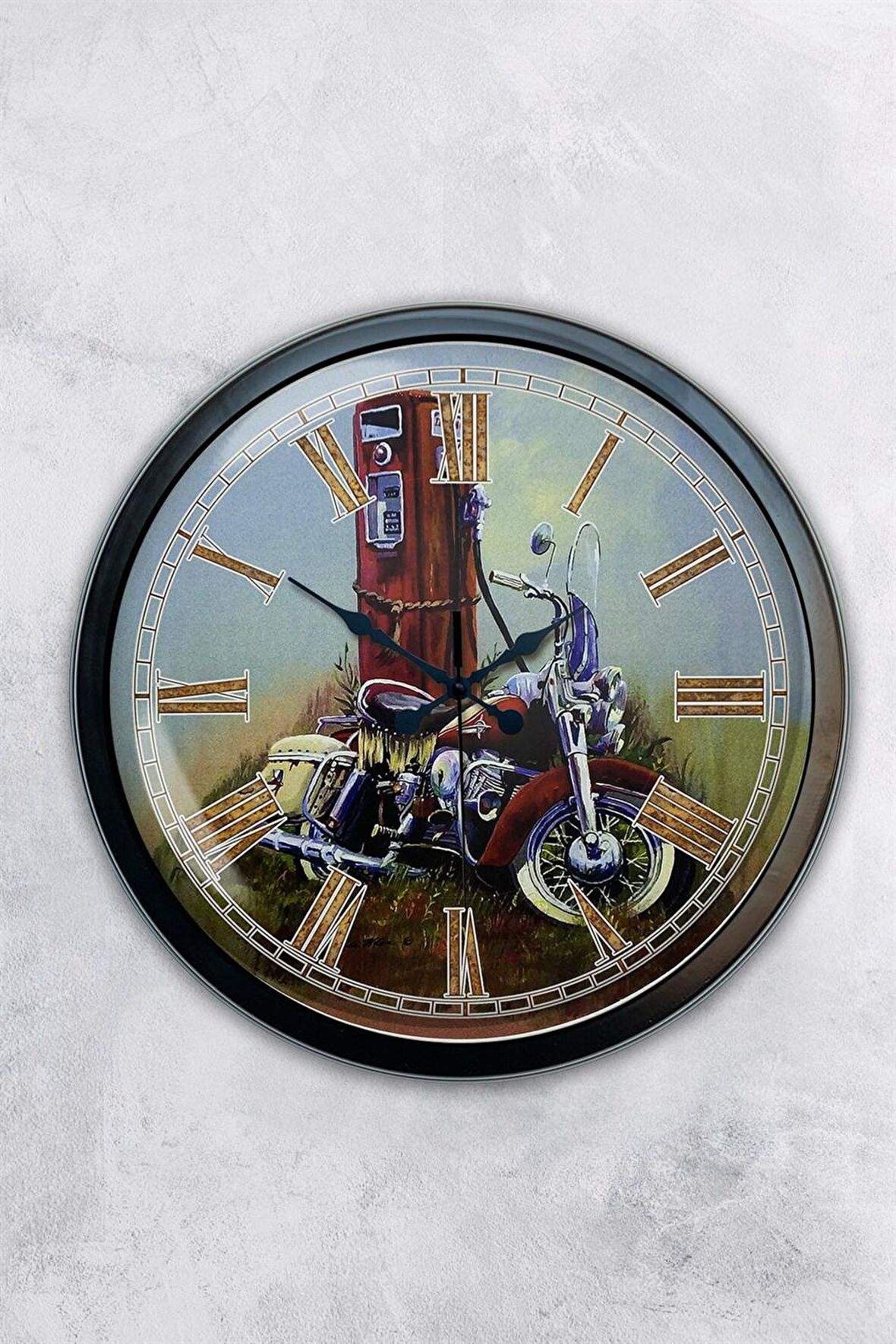 40 Cm Siyah Metal Motorsiklet Duvar Saati