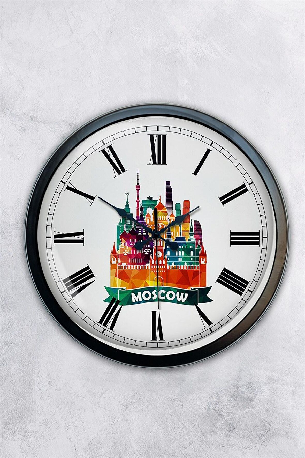 40 Cm Siyah Metal Moscow Temalı Duvar Saati