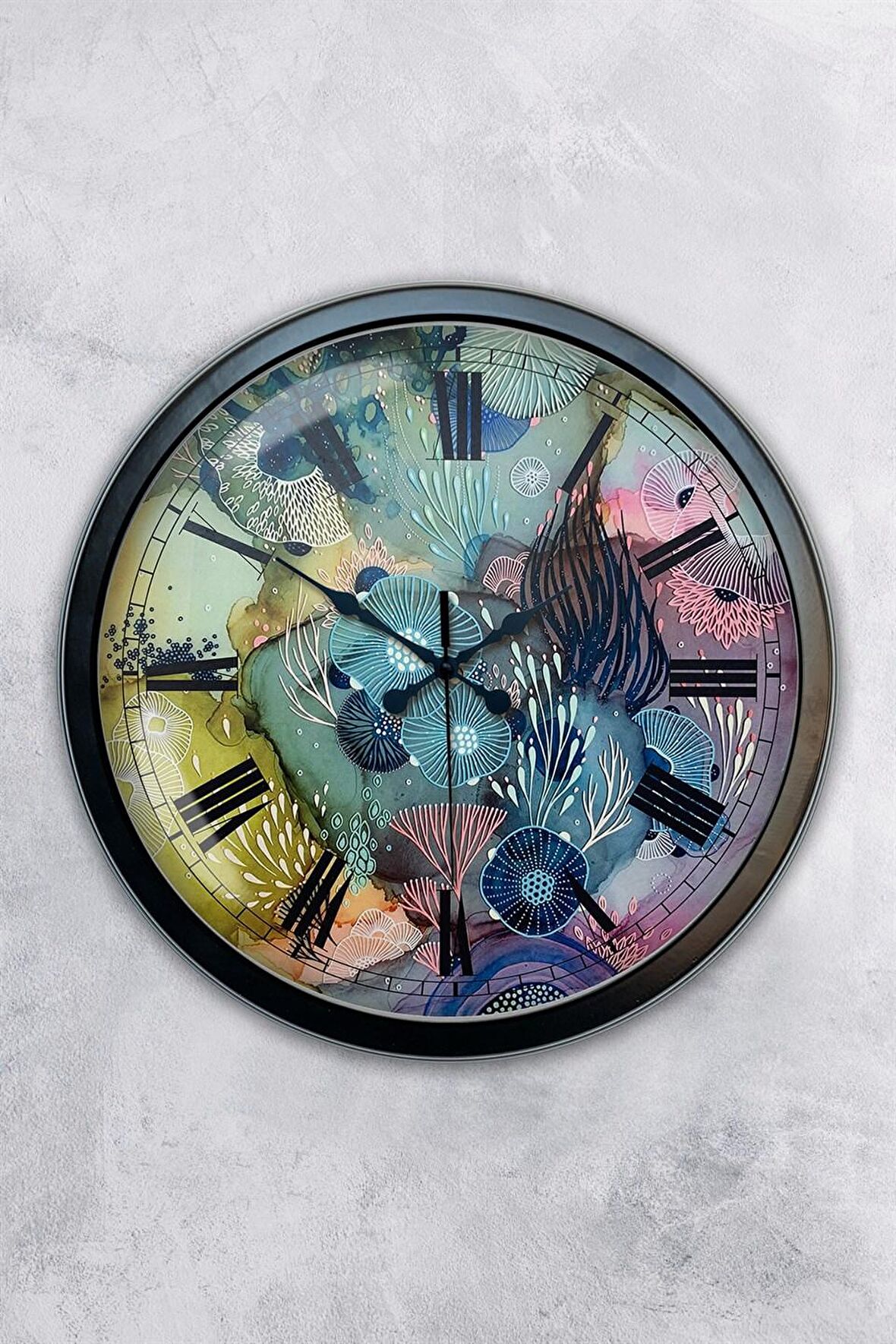40 Cm Siyah Metal Mix Color Duvar Saati
