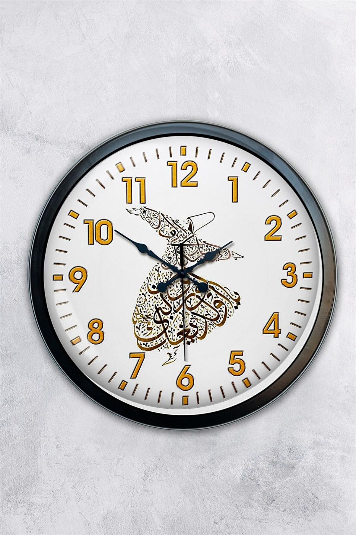 40 Cm Siyah Metal Mevlana Duvar Saati
